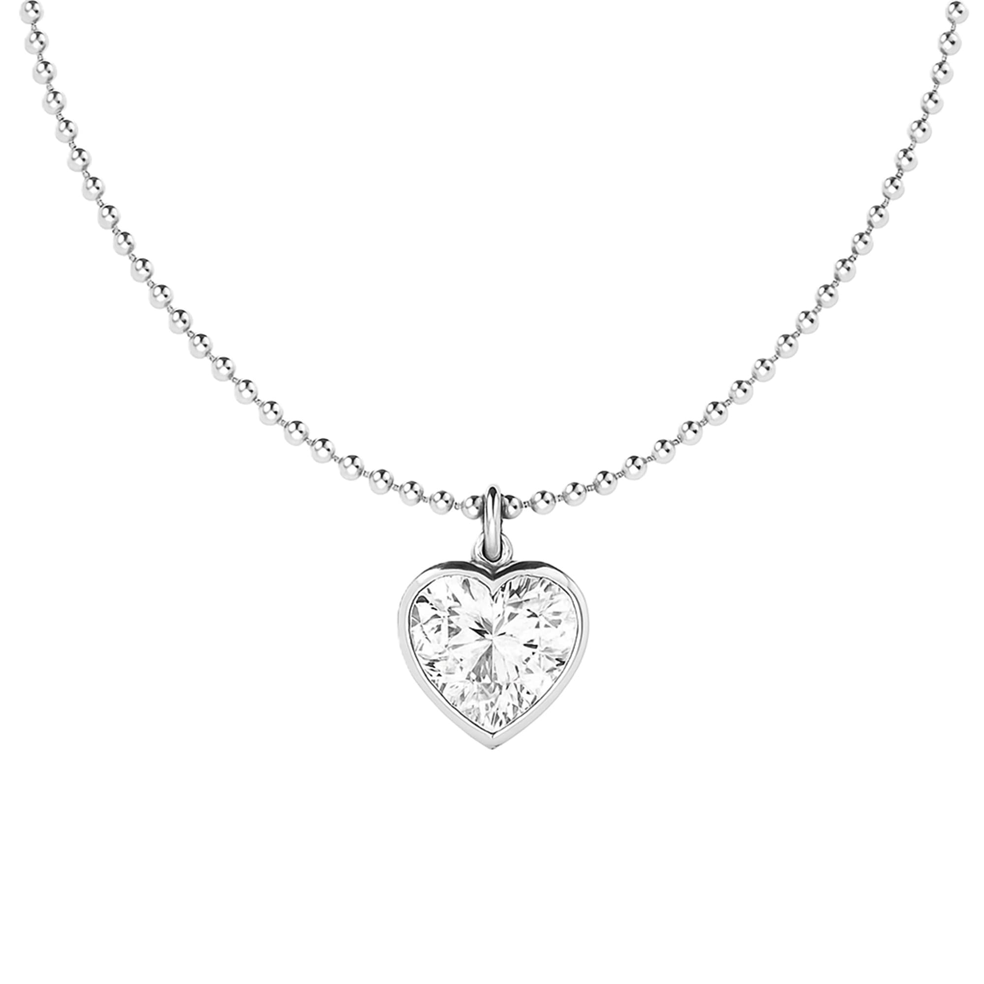LGD Bezel Set Heart Pendant w/ Chain (2 ct. tw.), On hand view in white gold or platinum
