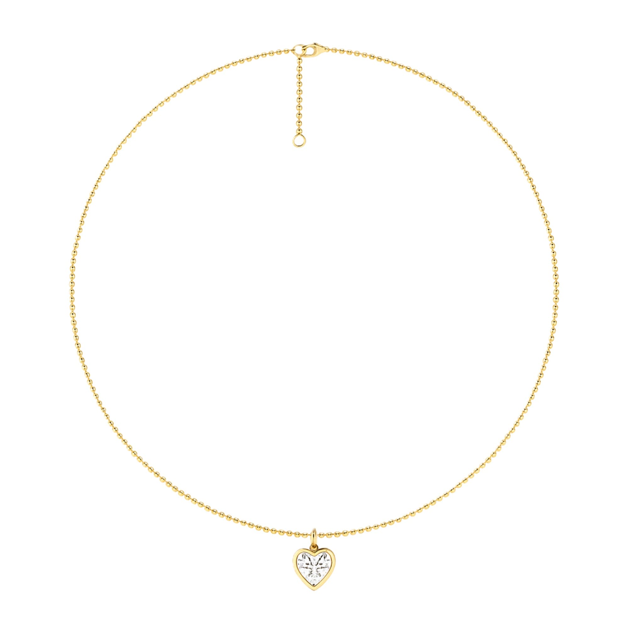 LGD Bezel Set Heart Pendant w/ Chain (2 ct. tw.), Top view in yellow gold