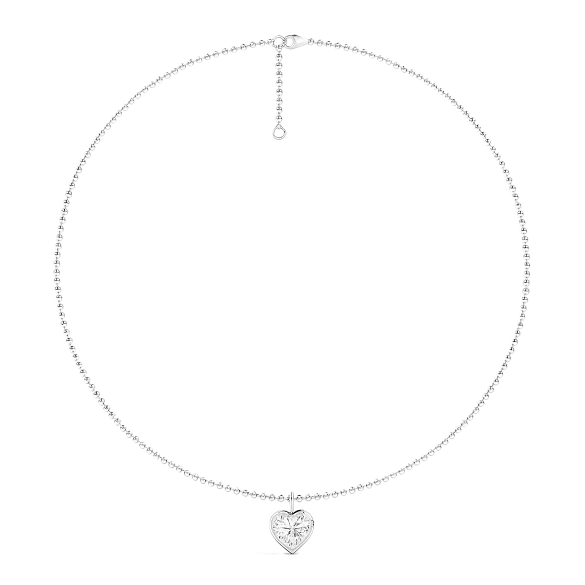LGD Bezel Set Heart Pendant w/ Chain (2 ct. tw.), Top view in white gold or platinum