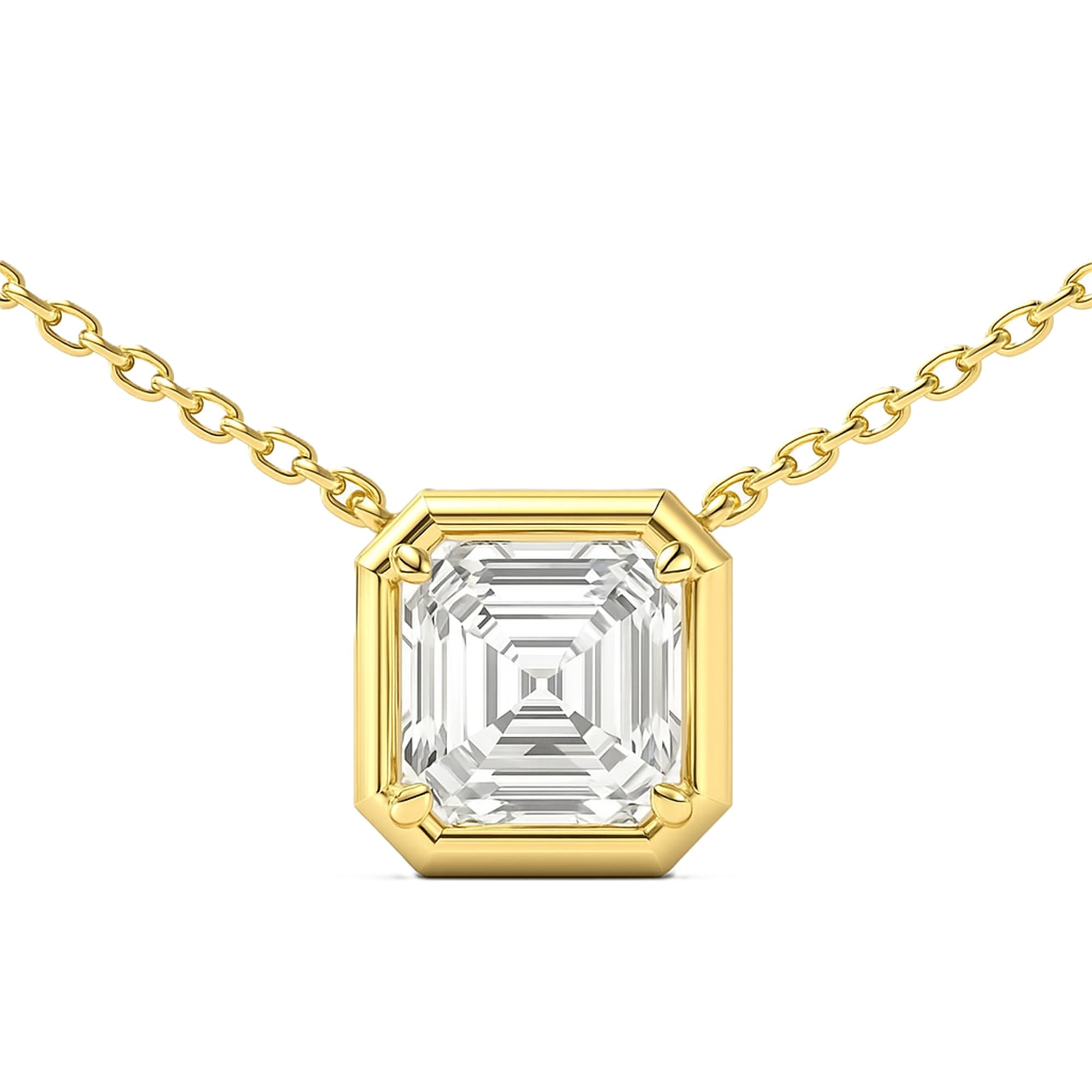 LGD Asscher Cut Pendant w/ Chain (3 ct. tw.), On hand view in yellow gold