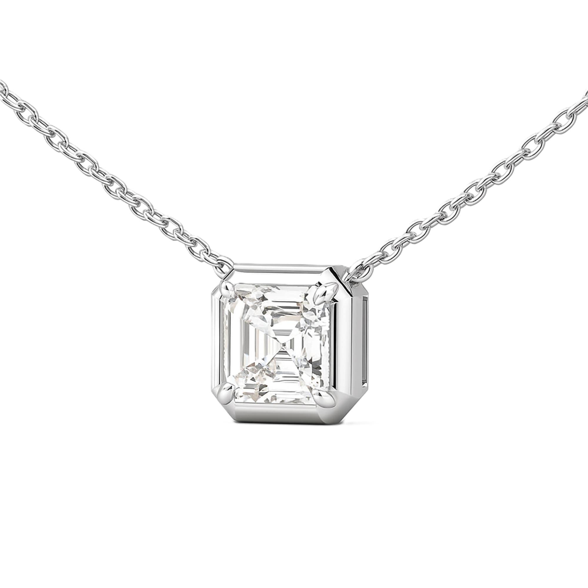 LGD Asscher Cut Pendant w/ Chain (3 ct. tw.), On hand view in white gold or platinum