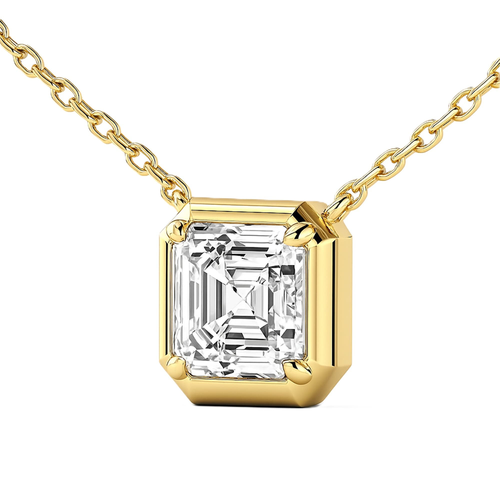 LGD Asscher Cut Pendant w/ Chain (3 ct. tw.), Top view in yellow gold