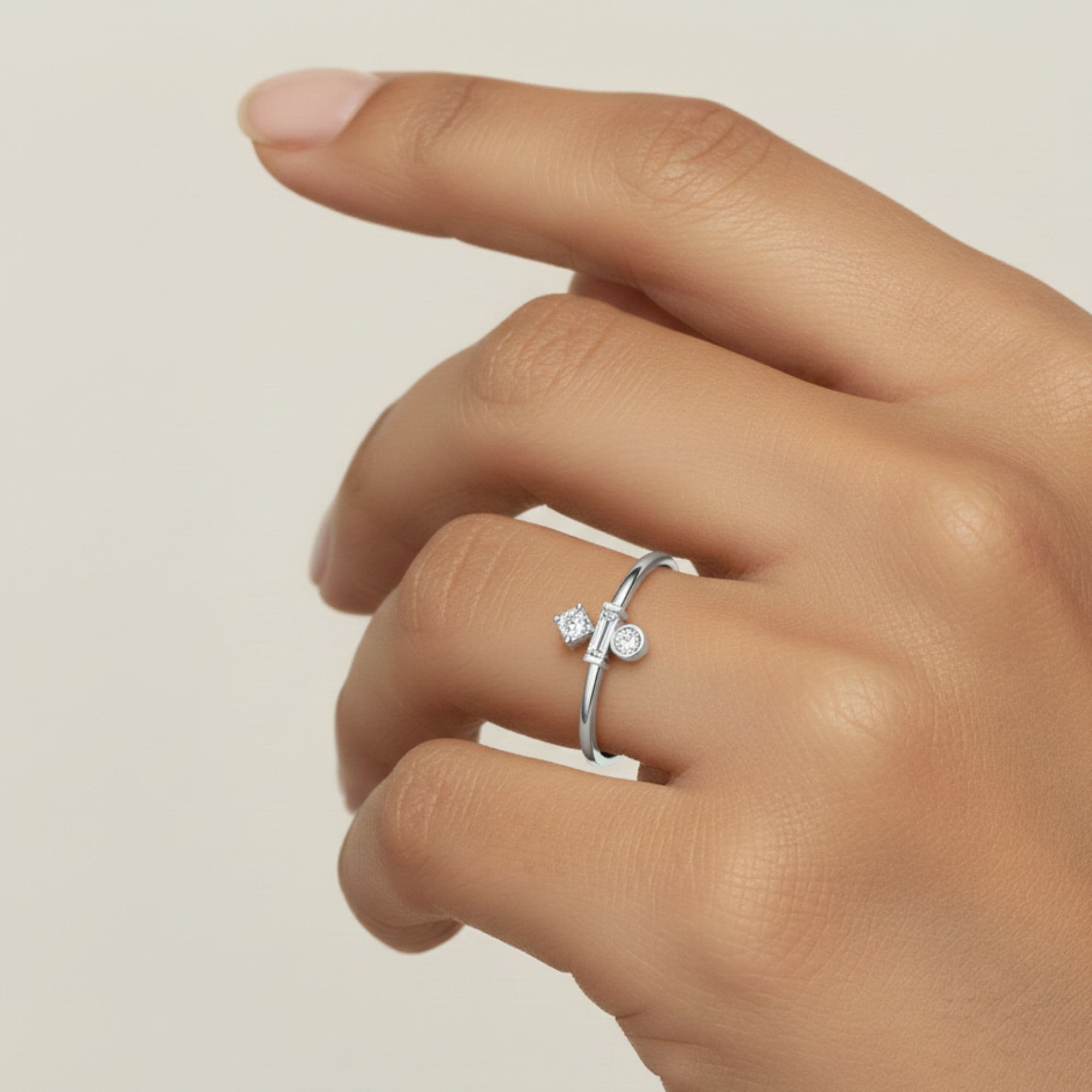 LGD Multi-Shape 3-Stone Ring (0.2 ct. tw.), Angle view in white gold or platinum