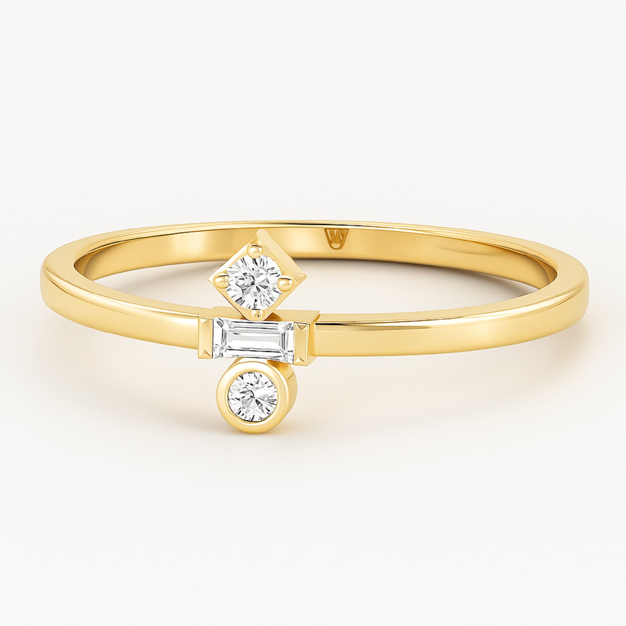 LGD Multi-Shape 3-Stone Ring (0.2 ct. tw.), On hand view in yellow gold