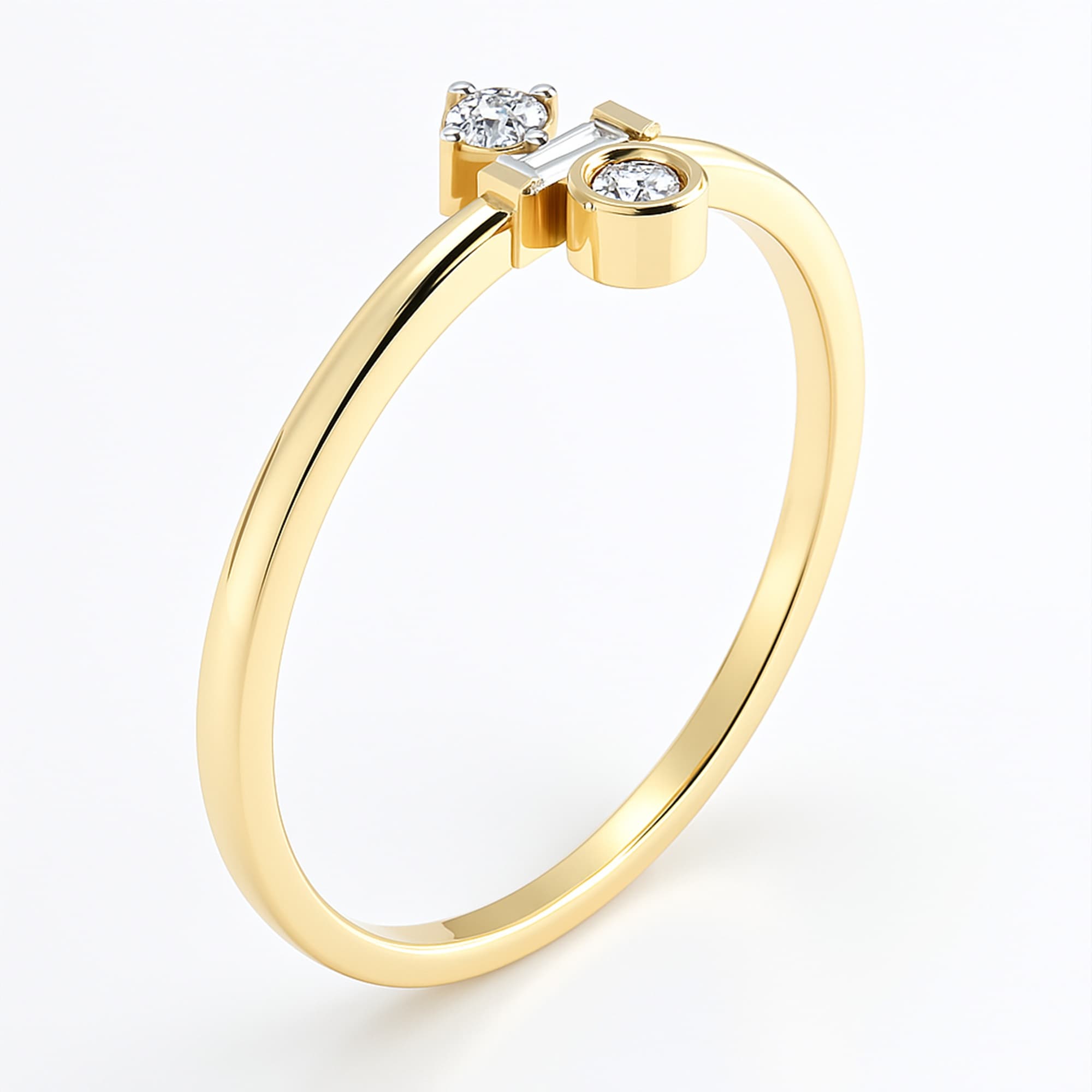 LGD Multi-Shape 3-Stone Ring (0.2 ct. tw.), Top view in yellow gold