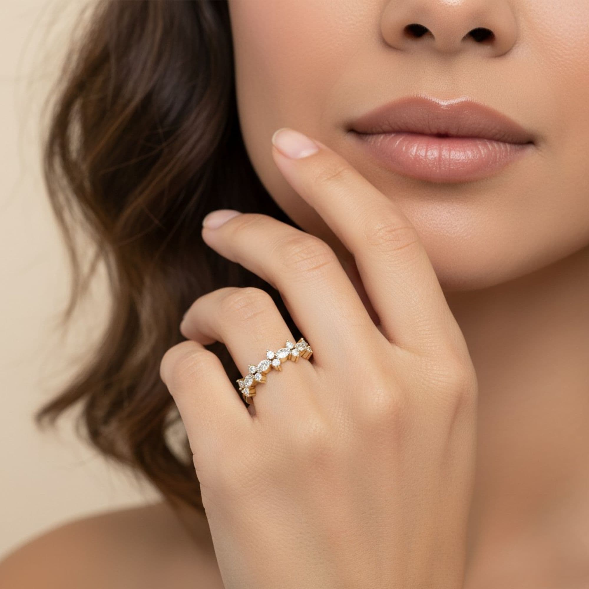 LGD Marquise & Round Ring (0.4 ct. tw.), Front view in yellow gold