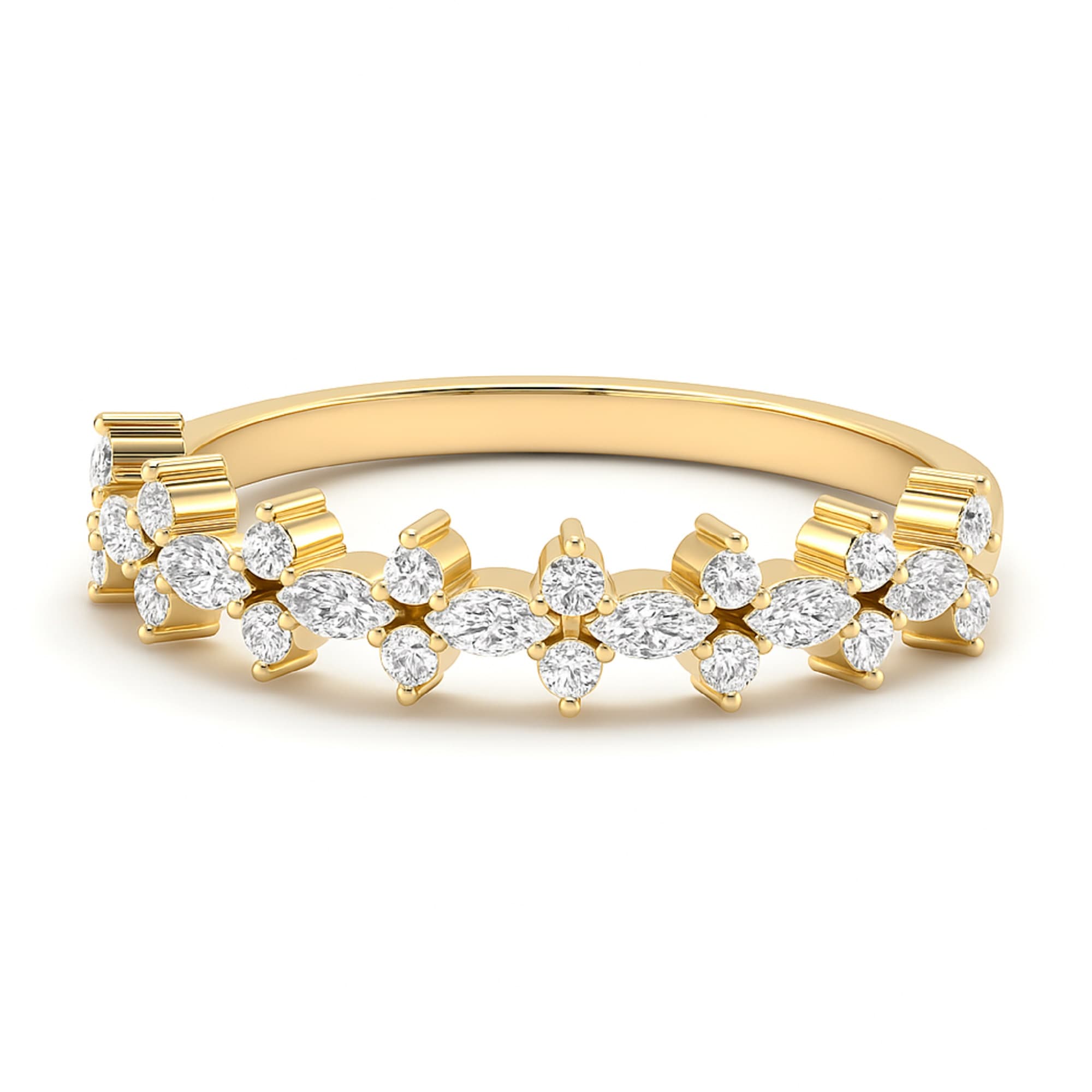 LGD Marquise & Round Ring (0.4 ct. tw.), On hand view in yellow gold