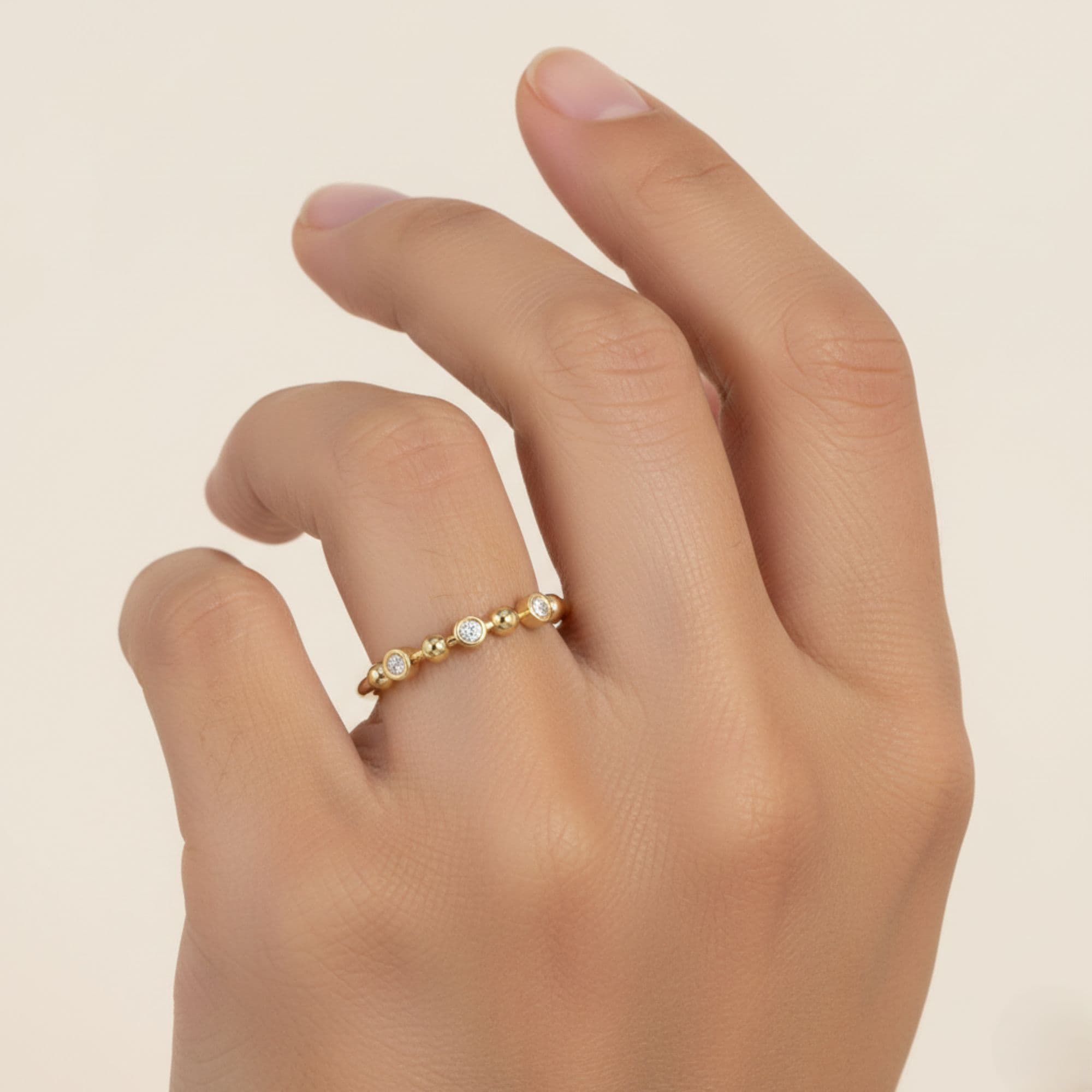 Alternating Bead & Lab Diamond Ring (1/4 ct. tw.), Front view in yellow gold