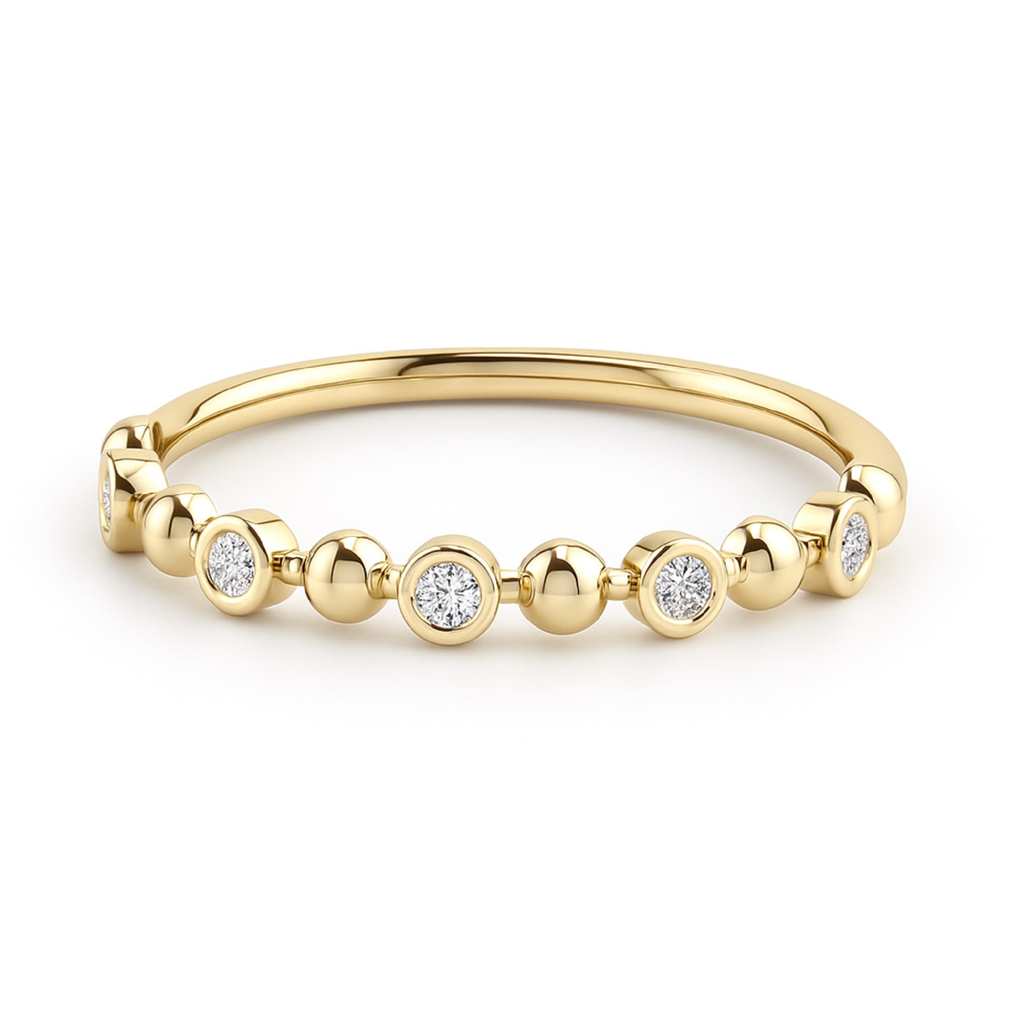Alternating Bead & Lab Diamond Ring (1/4 ct. tw.), On hand view in yellow gold