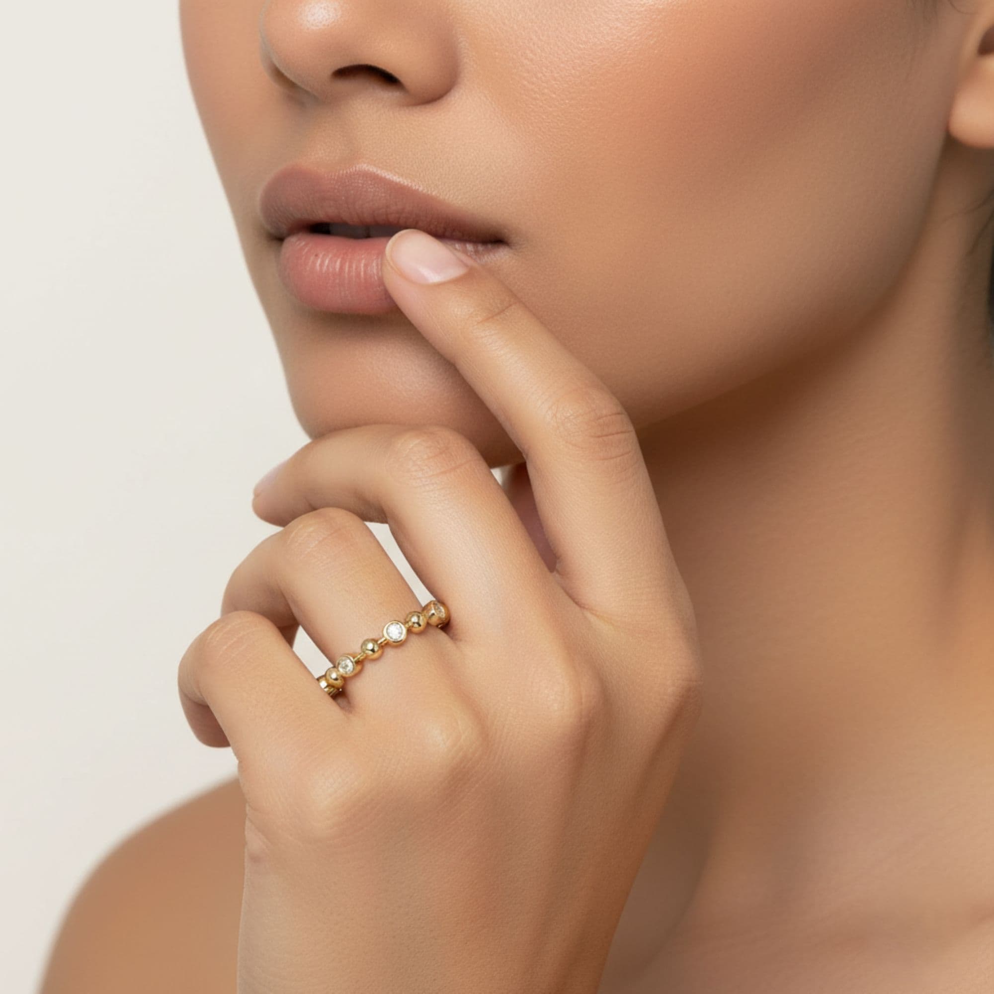 Alternating Bead & Lab Diamond Ring (1/4 ct. tw.), Side view in yellow gold