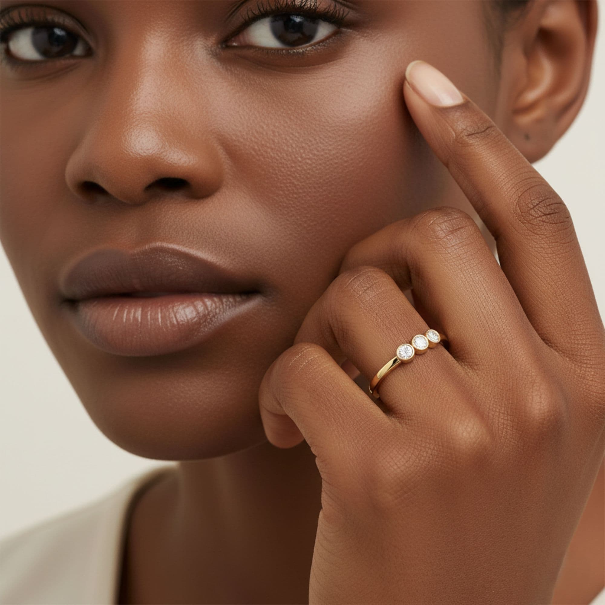 LGD 3-Stone Fashion Ring (0.2 ct. tw.), Angle view in yellow gold