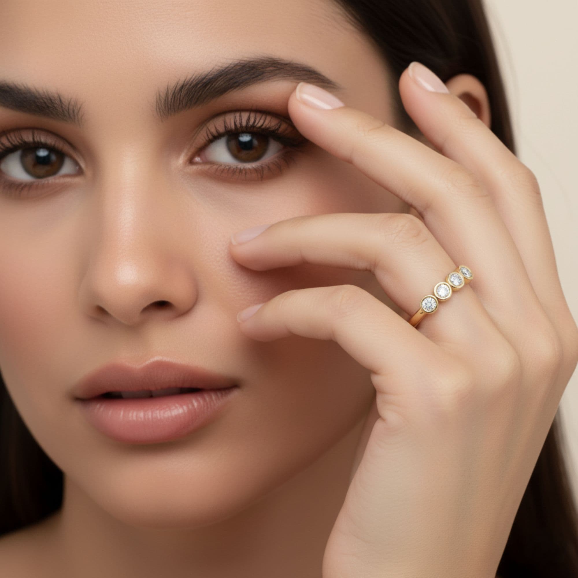 LGD Round 5-Stone Ring (1/2 ct. tw.), Angle view in yellow gold