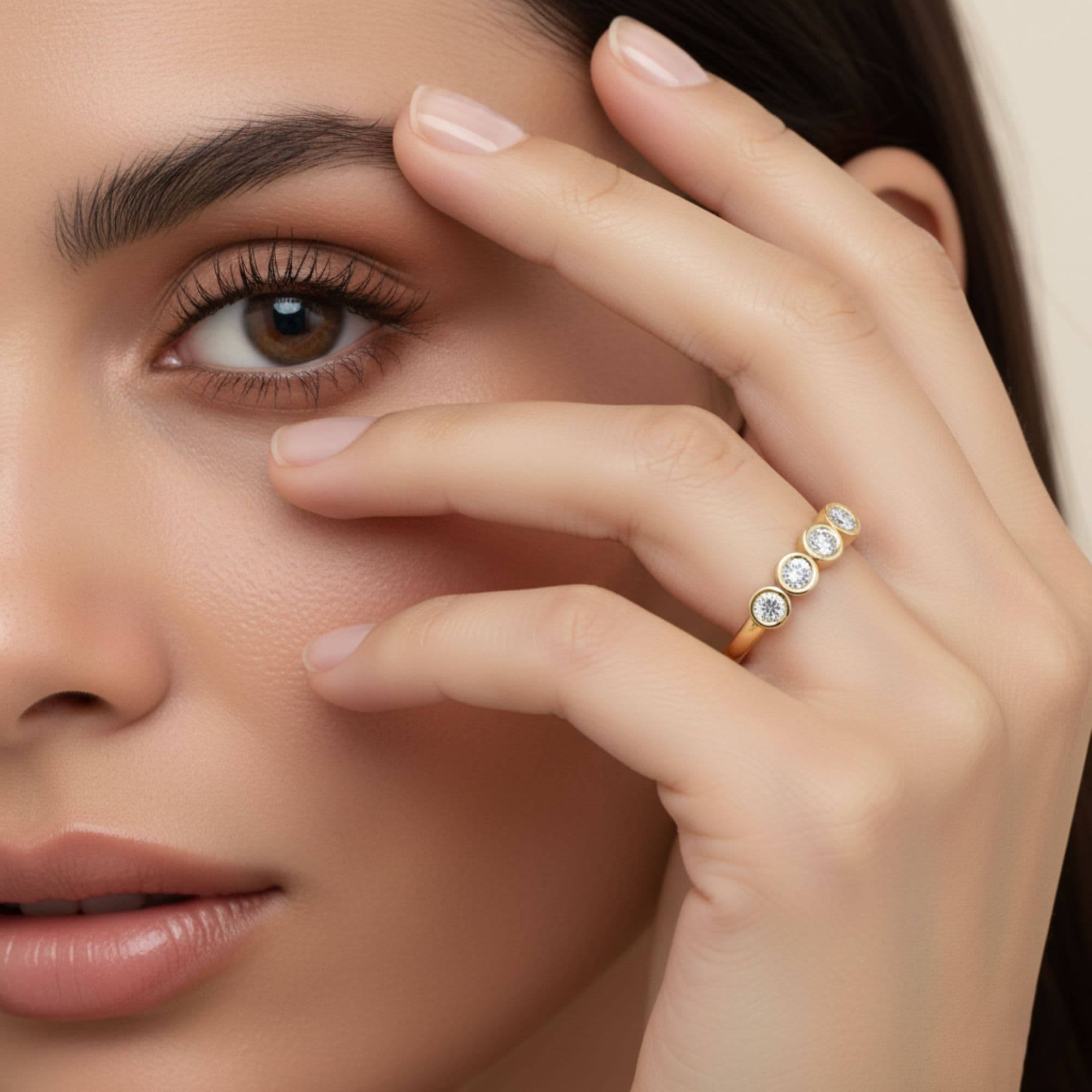 LGD Round 5-Stone Ring (1/2 ct. tw.), Side view in yellow gold