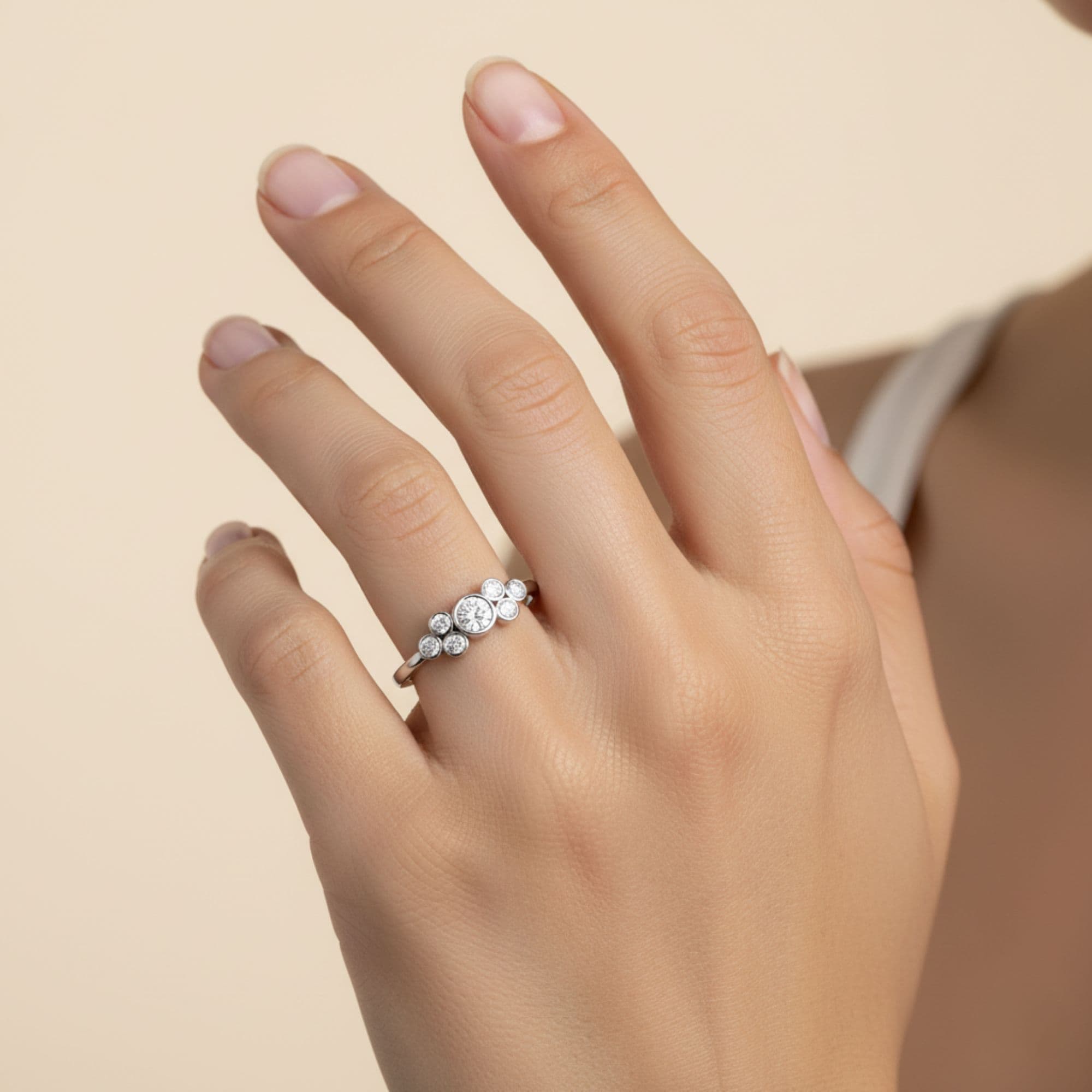 LGD Bezel Cluster Ring (1/2 ct. tw.), Side view in white gold or platinum
