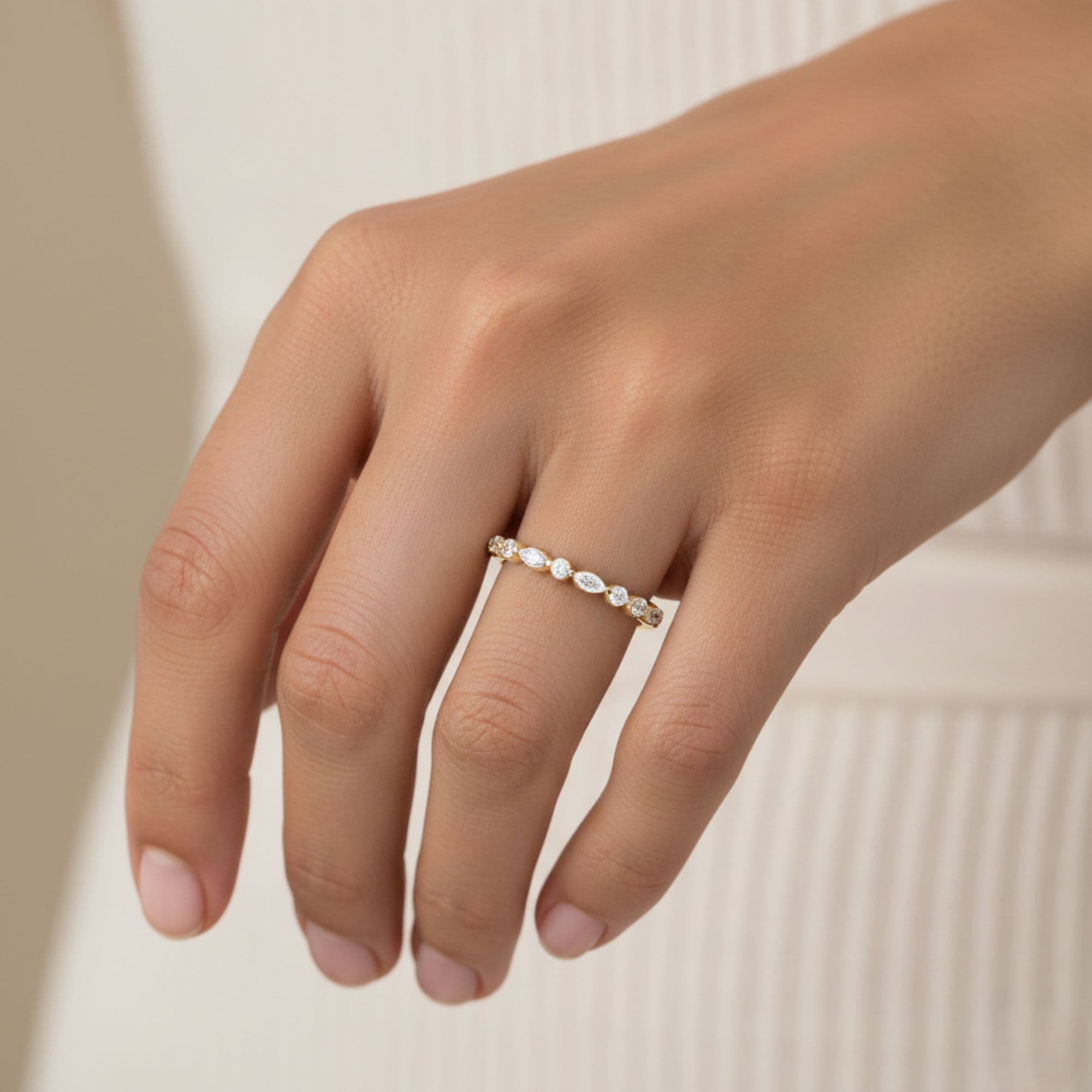 LGD Alternating Marquise & Round Band (0.6 ct. tw.), Front view in yellow gold