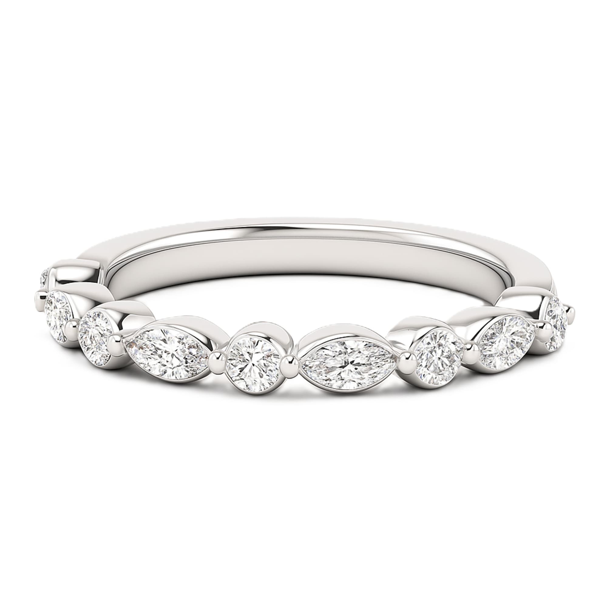 LGD Alternating Marquise & Round Band (0.6 ct. tw.), On hand view in white gold or platinum