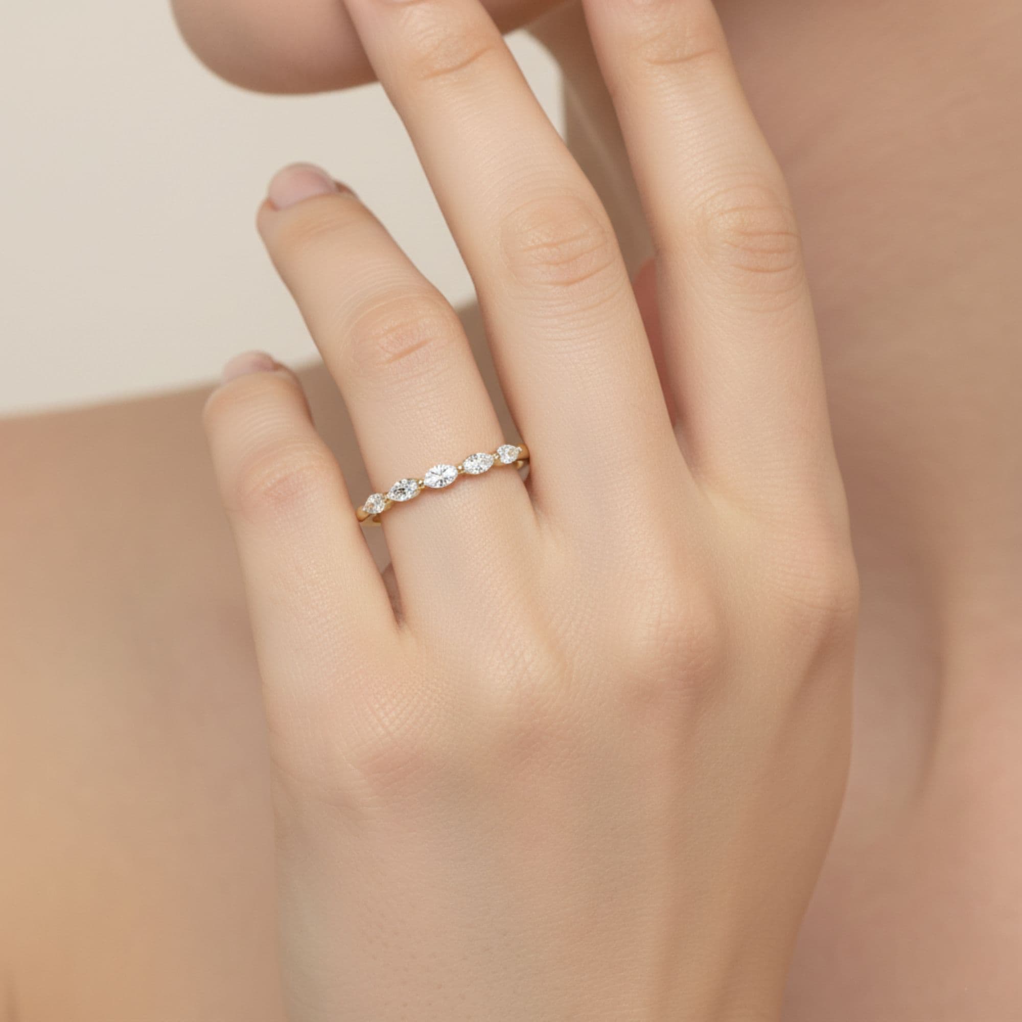 LGD 5-Stone Marquise Band (0.3 ct. tw.), Front view in yellow gold