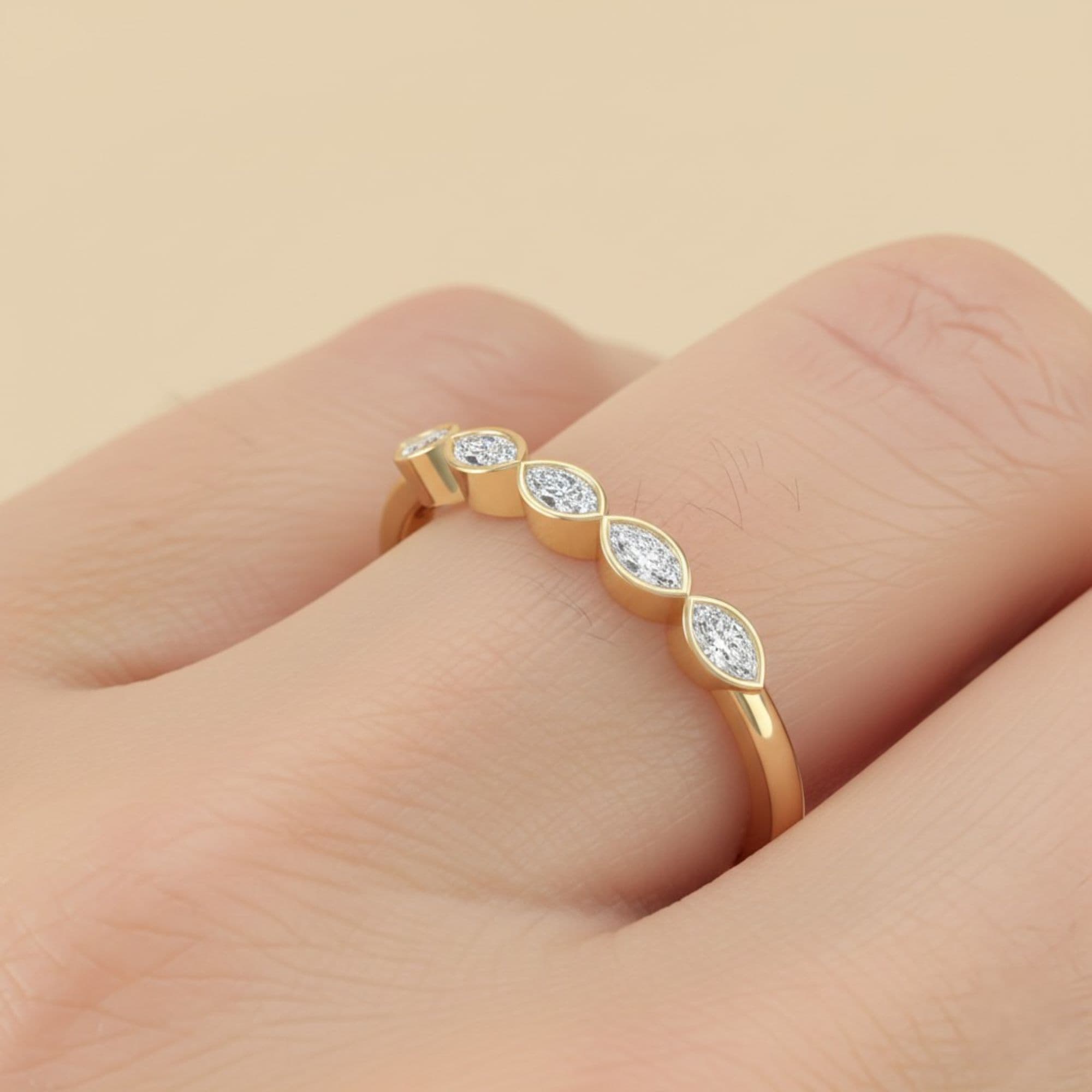 LGD 5-Stone Bezel Set Marquise Band (1/4 ct. tw.), Front view in yellow gold