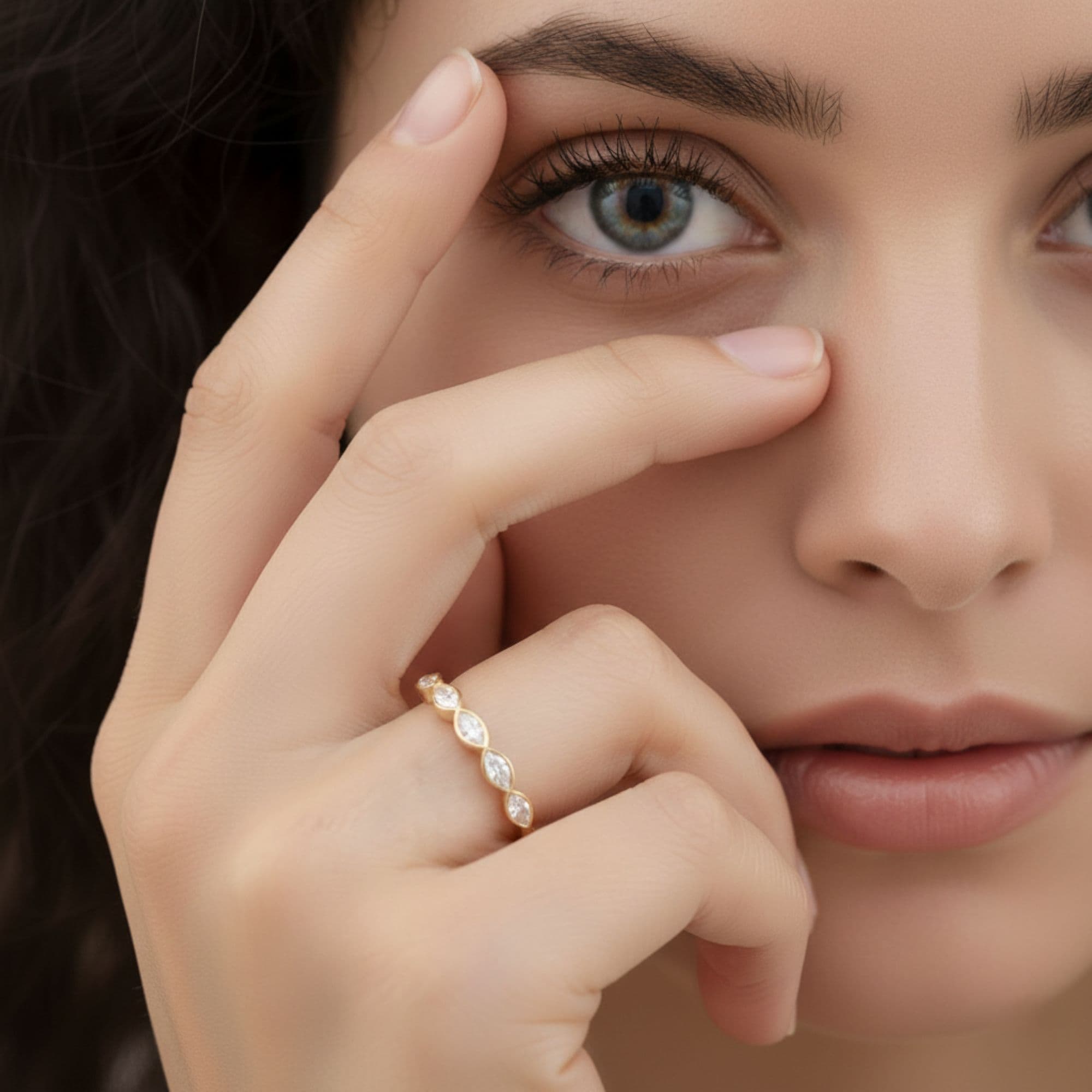 LGD 5-Stone Bezel Set Marquise Band (1/4 ct. tw.), Angle view in yellow gold