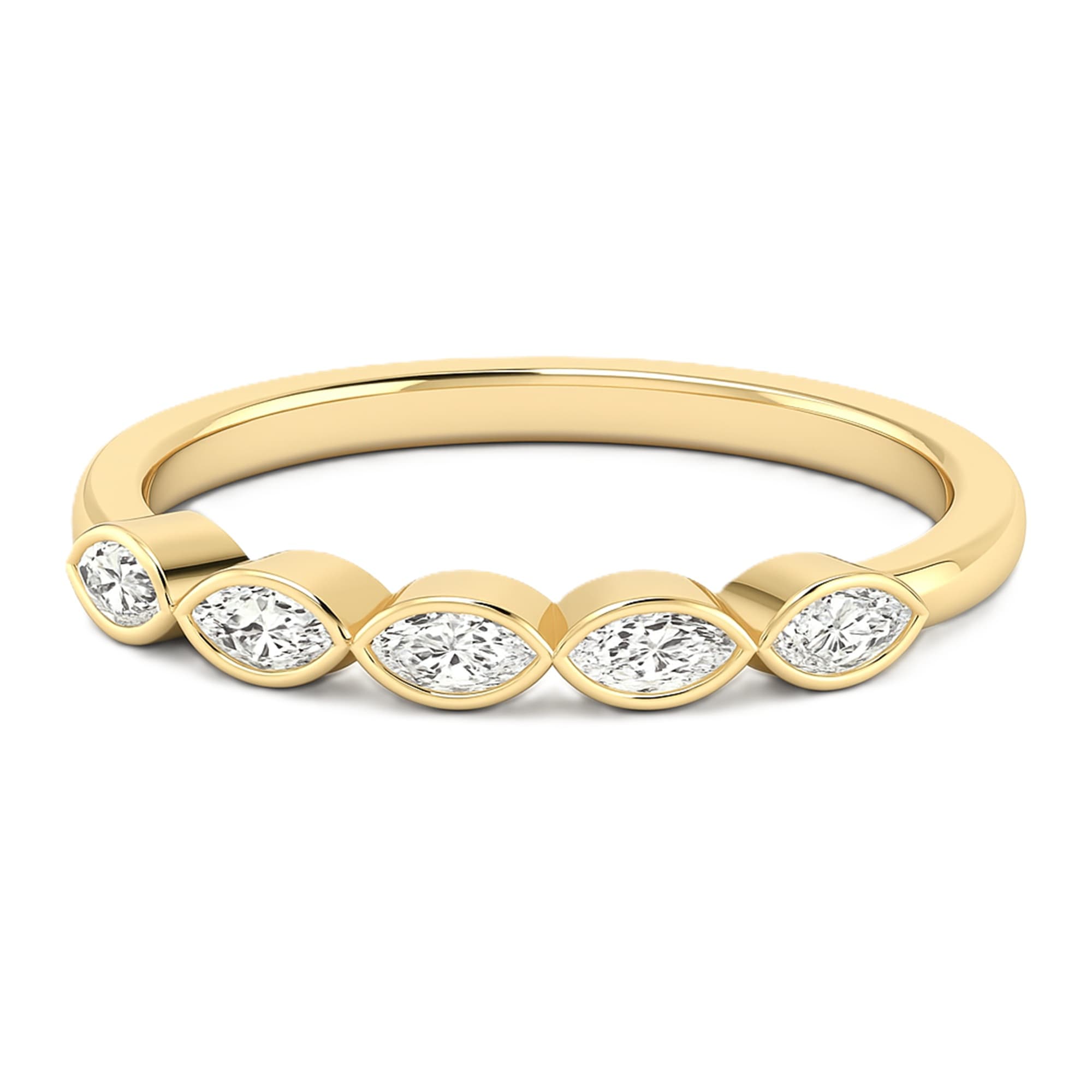LGD 5-Stone Bezel Set Marquise Band (1/4 ct. tw.), On hand view in yellow gold