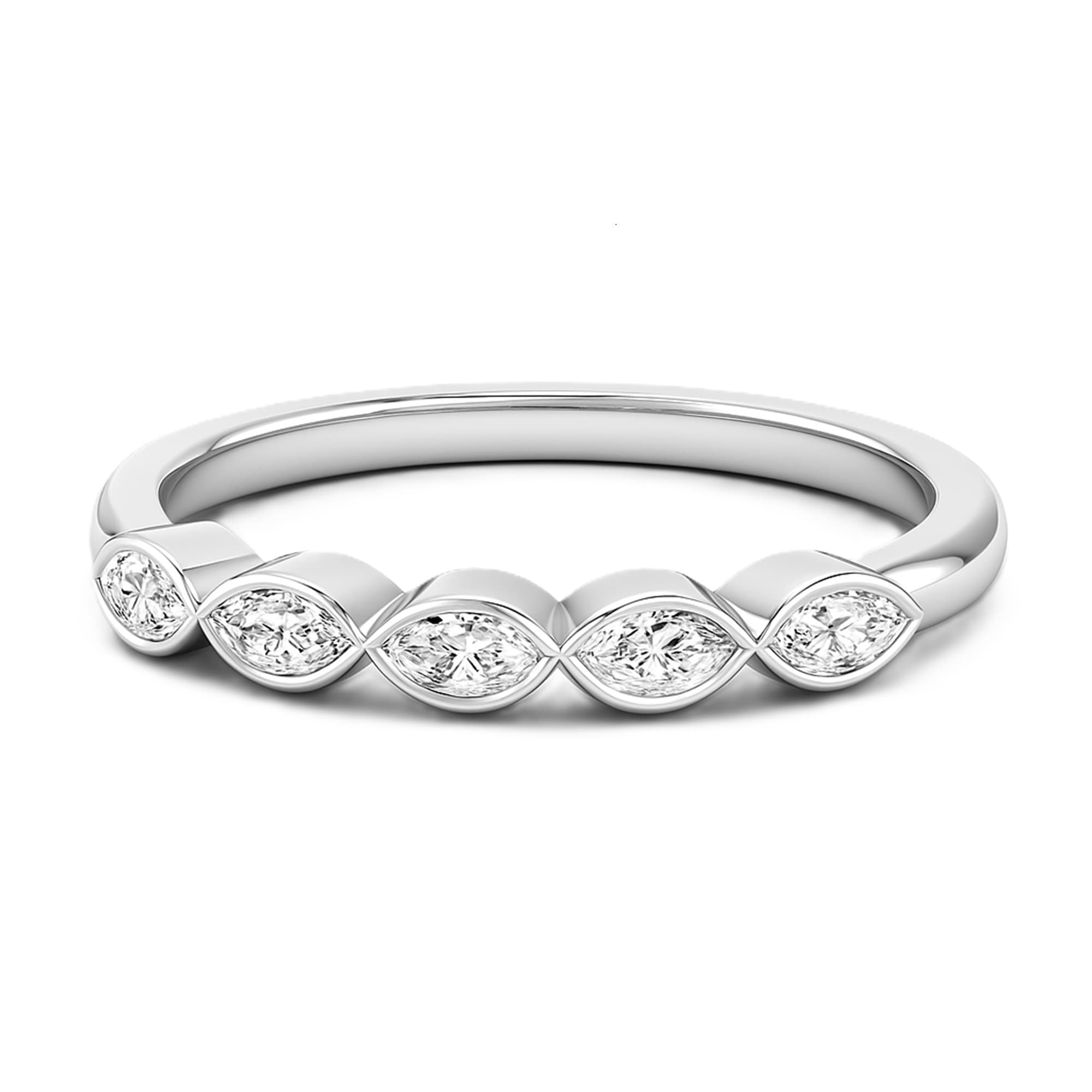 LGD 5-Stone Bezel Set Marquise Band (1/4 ct. tw.), On hand view in white gold or platinum