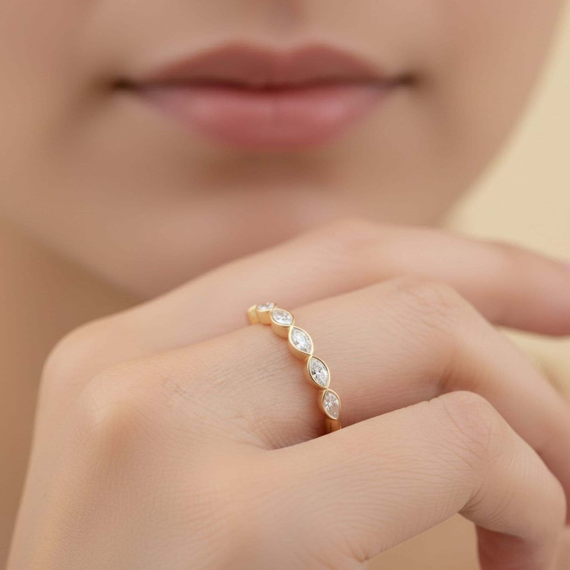 LGD 5-Stone Bezel Set Marquise Band (1/4 ct. tw.), Side view in yellow gold