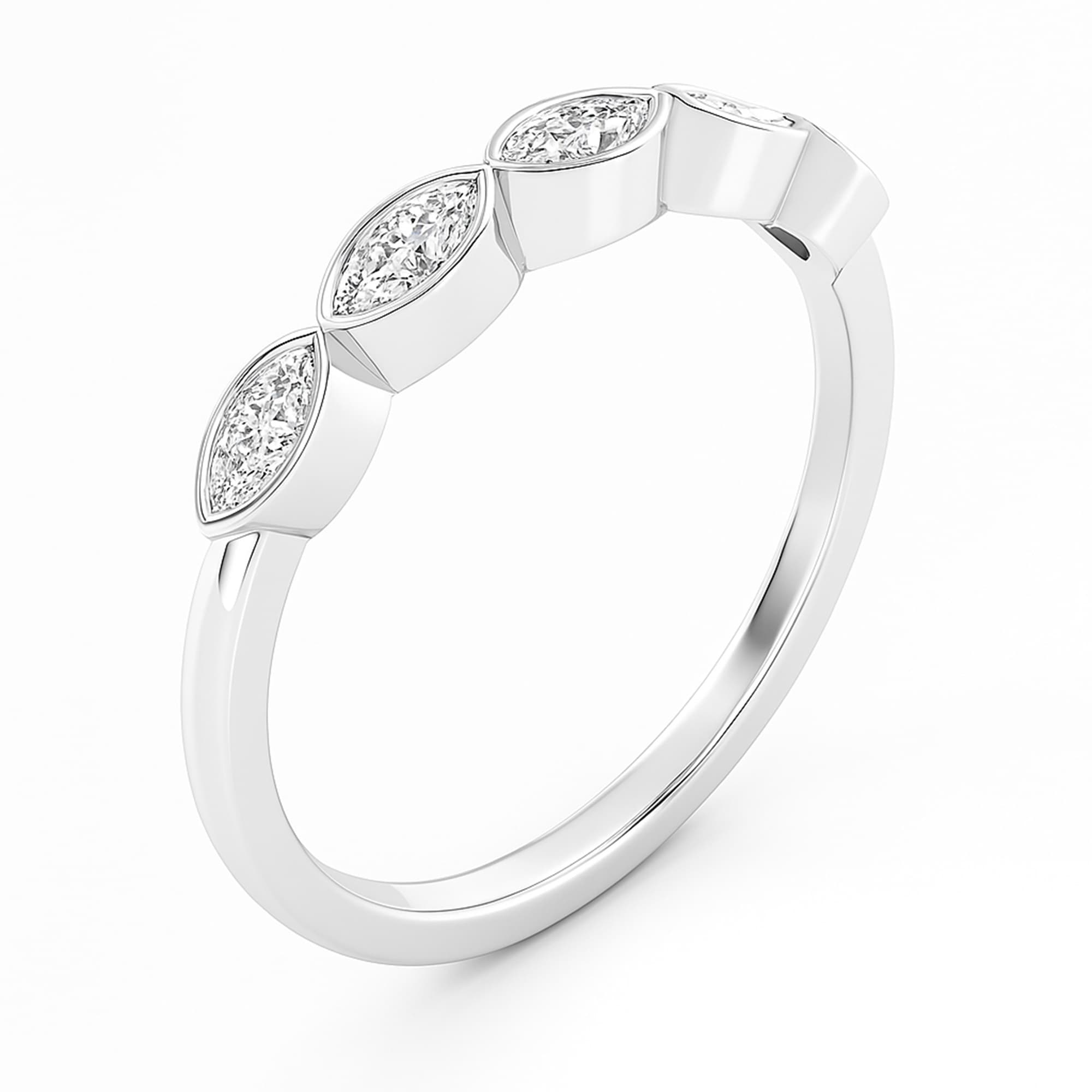 LGD 5-Stone Bezel Set Marquise Band (1/4 ct. tw.), Top view in white gold or platinum