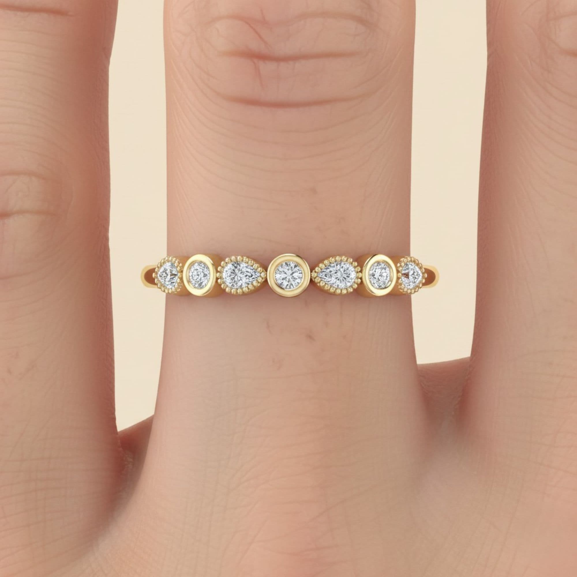 Round Pear Half Band Stack (0.3 ct. tw.), Front view in yellow gold