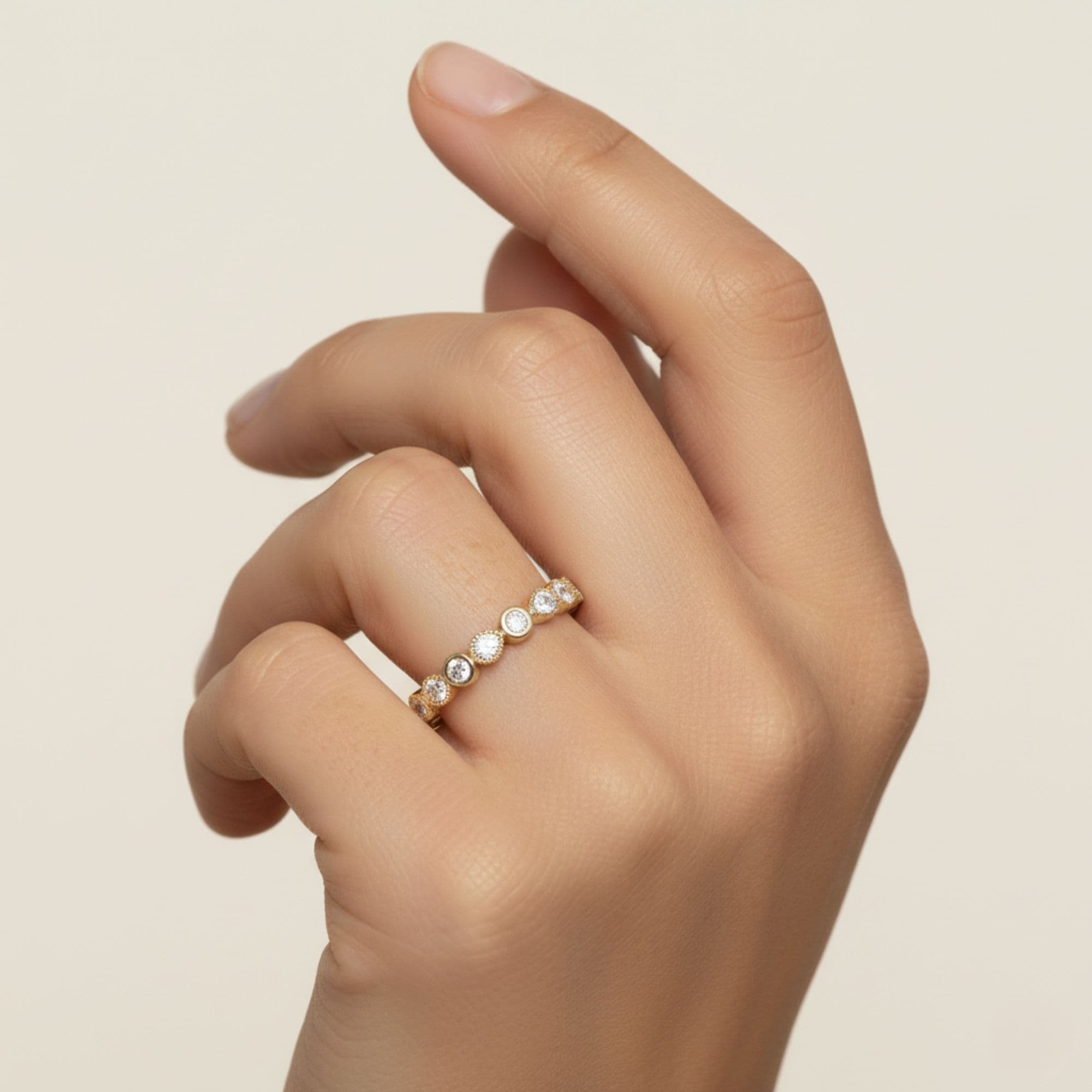 Round Pear Half Band Stack (0.3 ct. tw.), Side view in yellow gold
