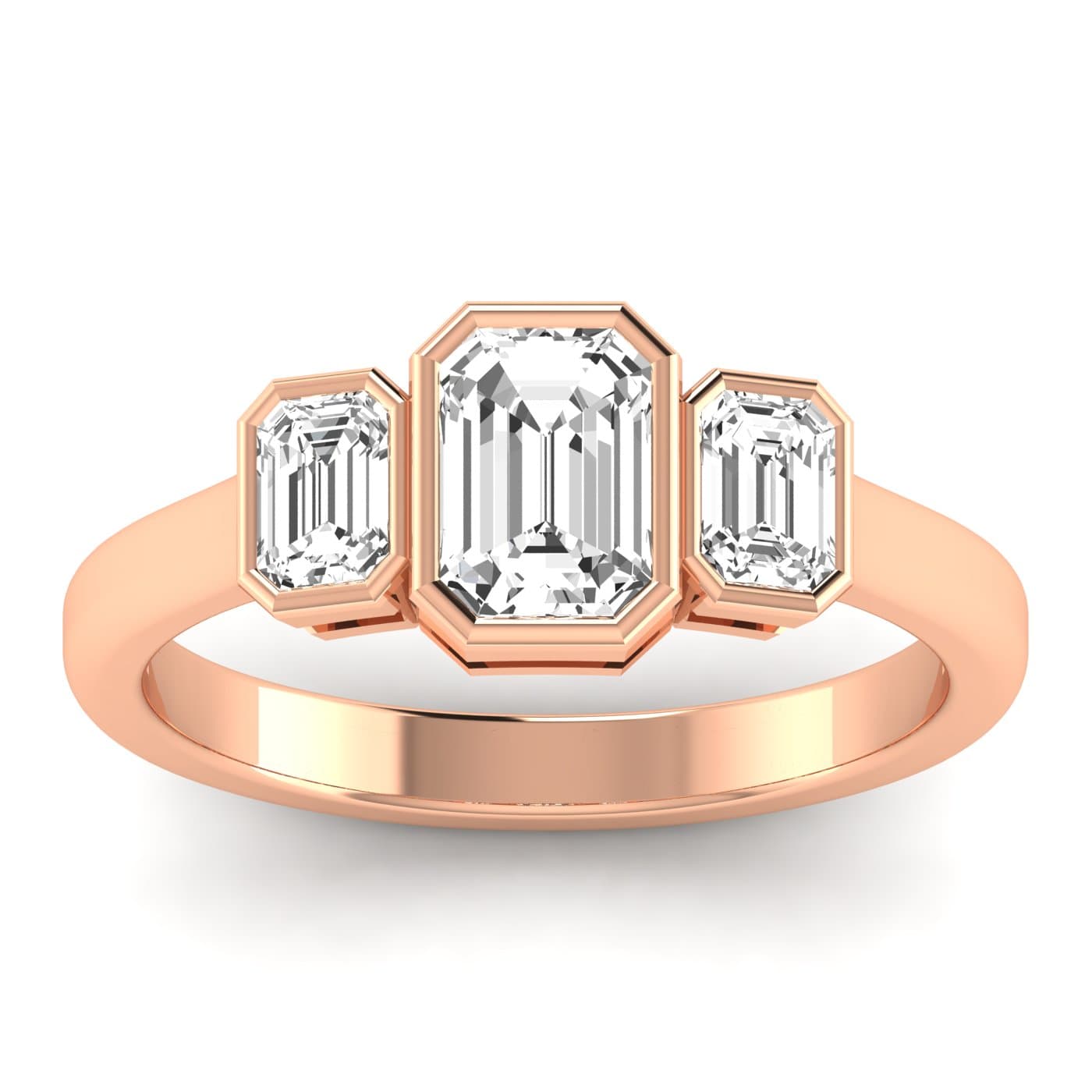 3 Stone Emerald Ring, style L0224R, Front view in rose gold