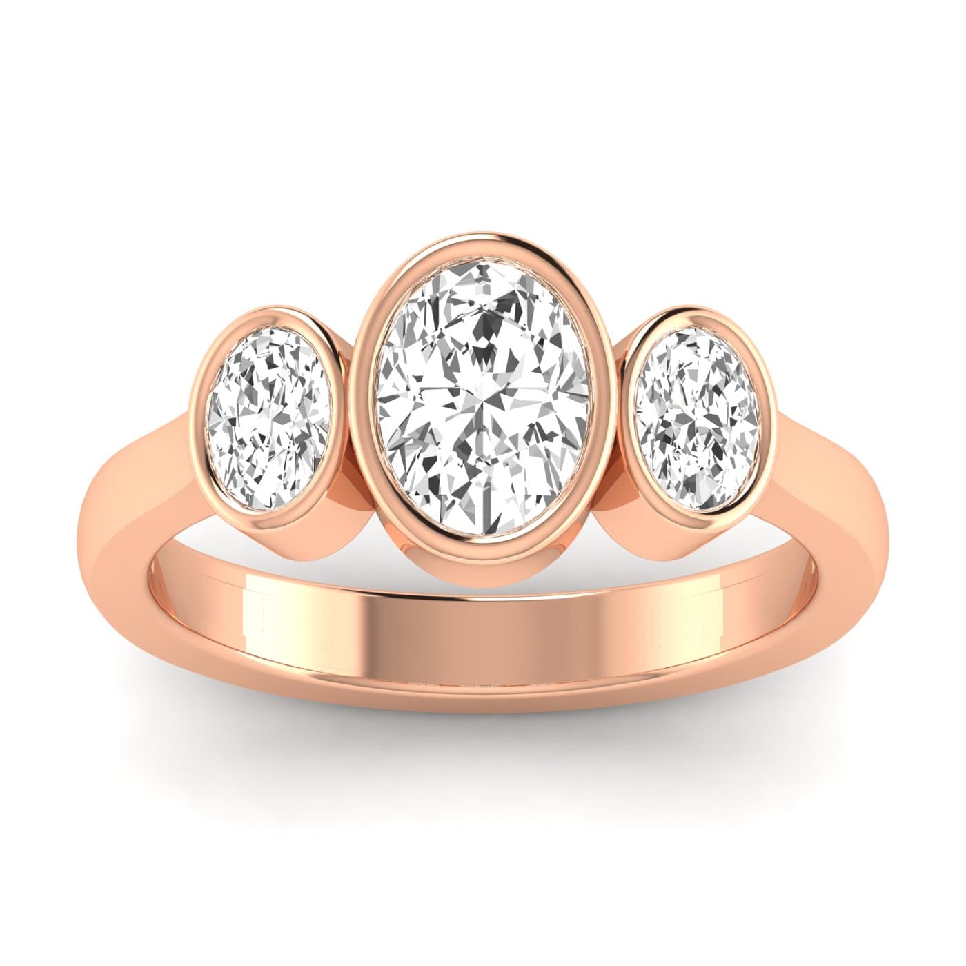 3 Stone Oval Ring, style L0225R, Front view in rose gold