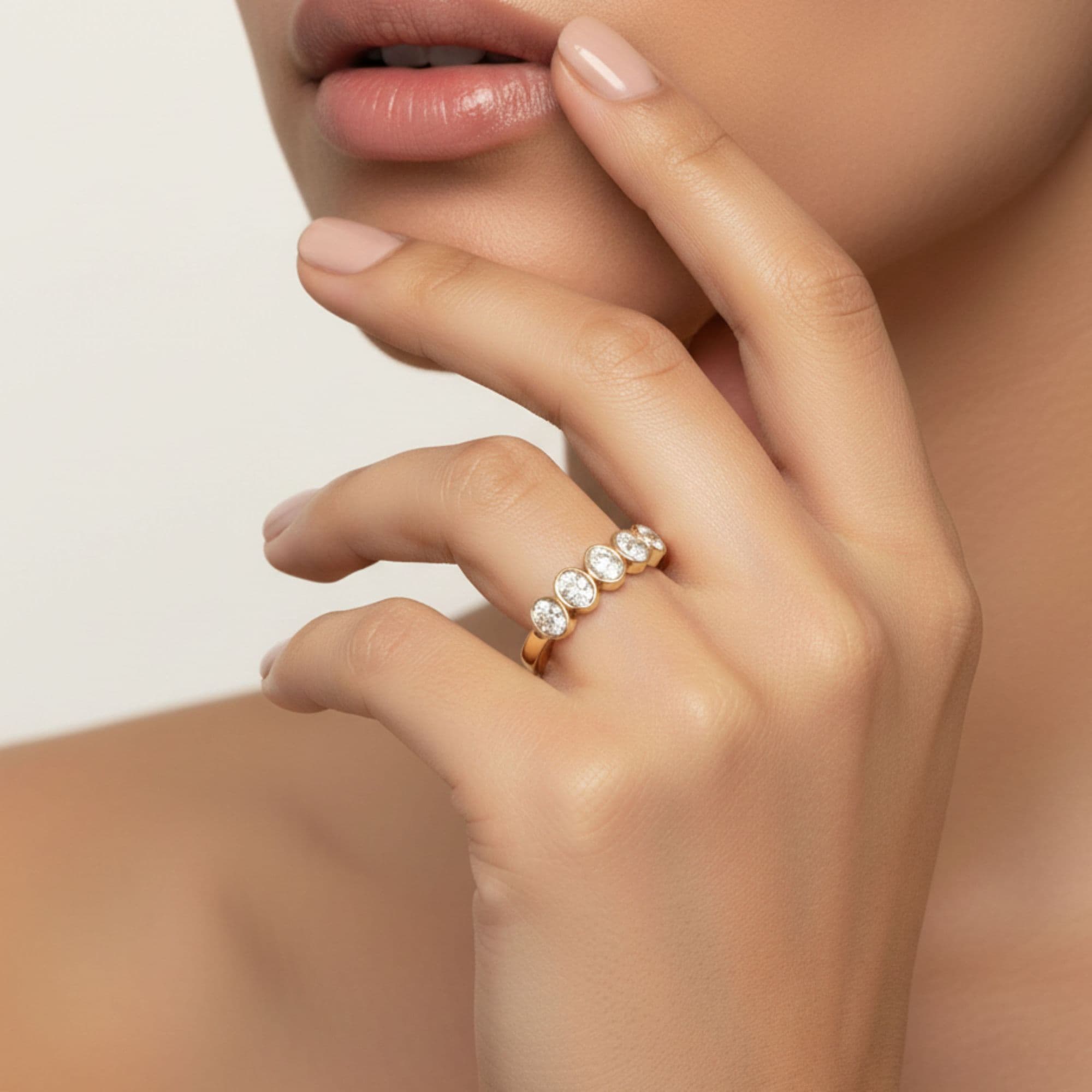 5 Stone Oval Ring (1 1/2 ct. tw.), Front view in yellow gold