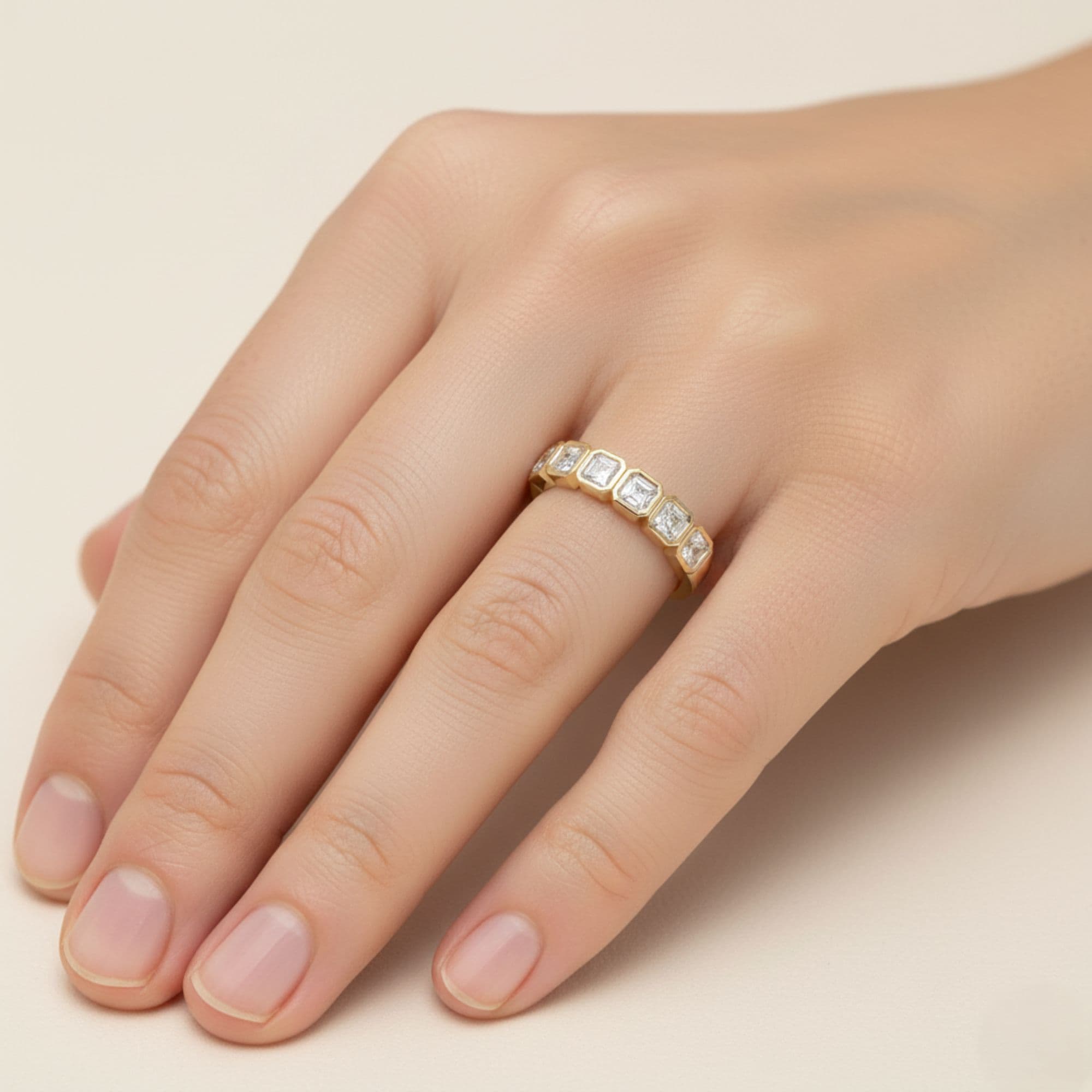 Asscher Half Eternity Ring (1 1/2 ct. tw.), Front view in yellow gold