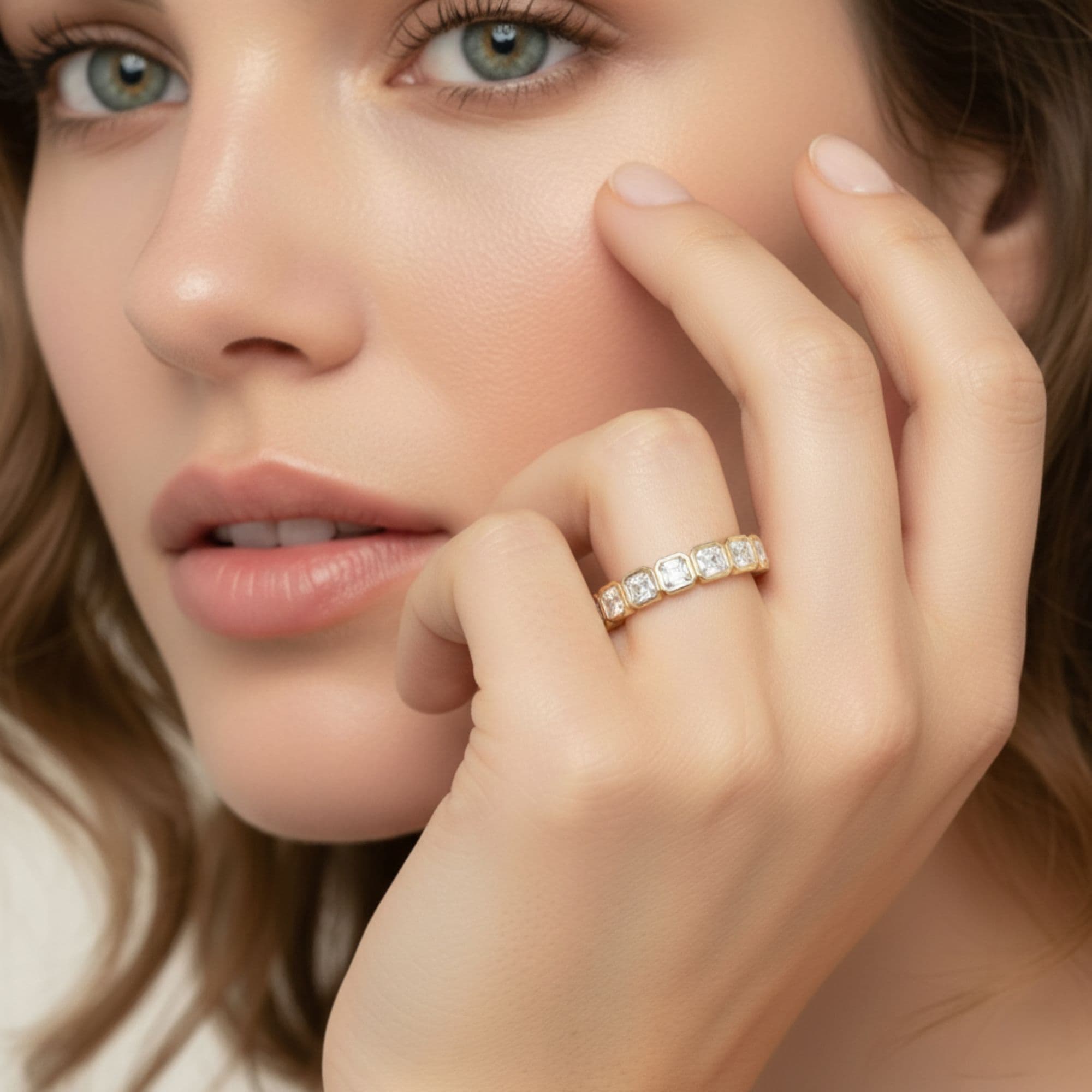 Asscher Half Eternity Ring (1 1/2 ct. tw.), Side view in yellow gold