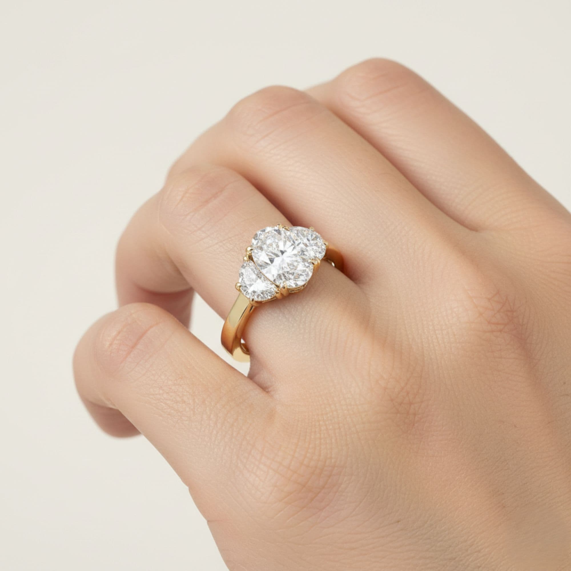 3 Stone Engagement Ring, style L0229R, Front view in yellow gold