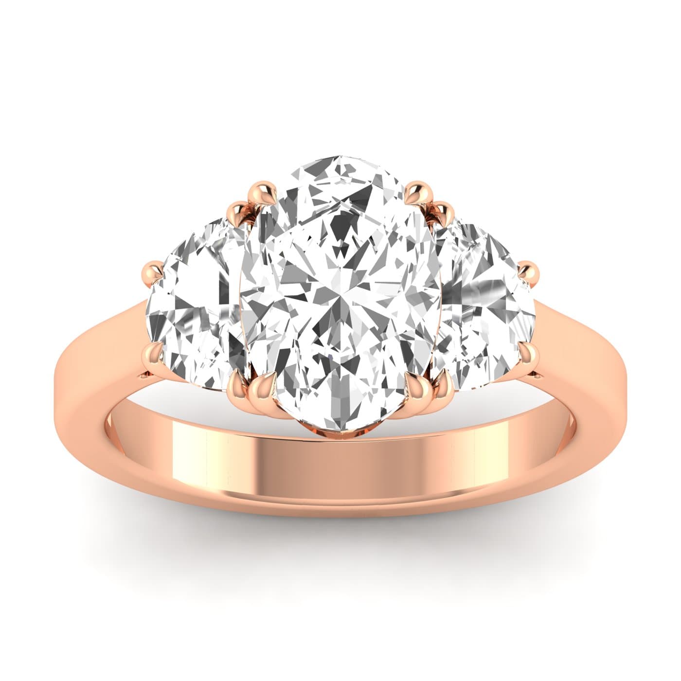 3 Stone Engagement Ring, style L0229R, Front view in rose gold