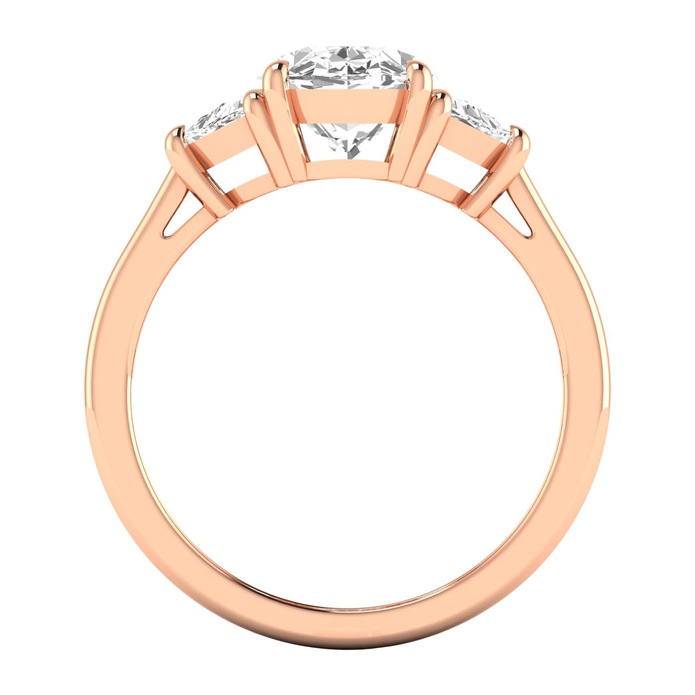 3 Stone Engagement Ring, style L0229R, Side view in rose gold