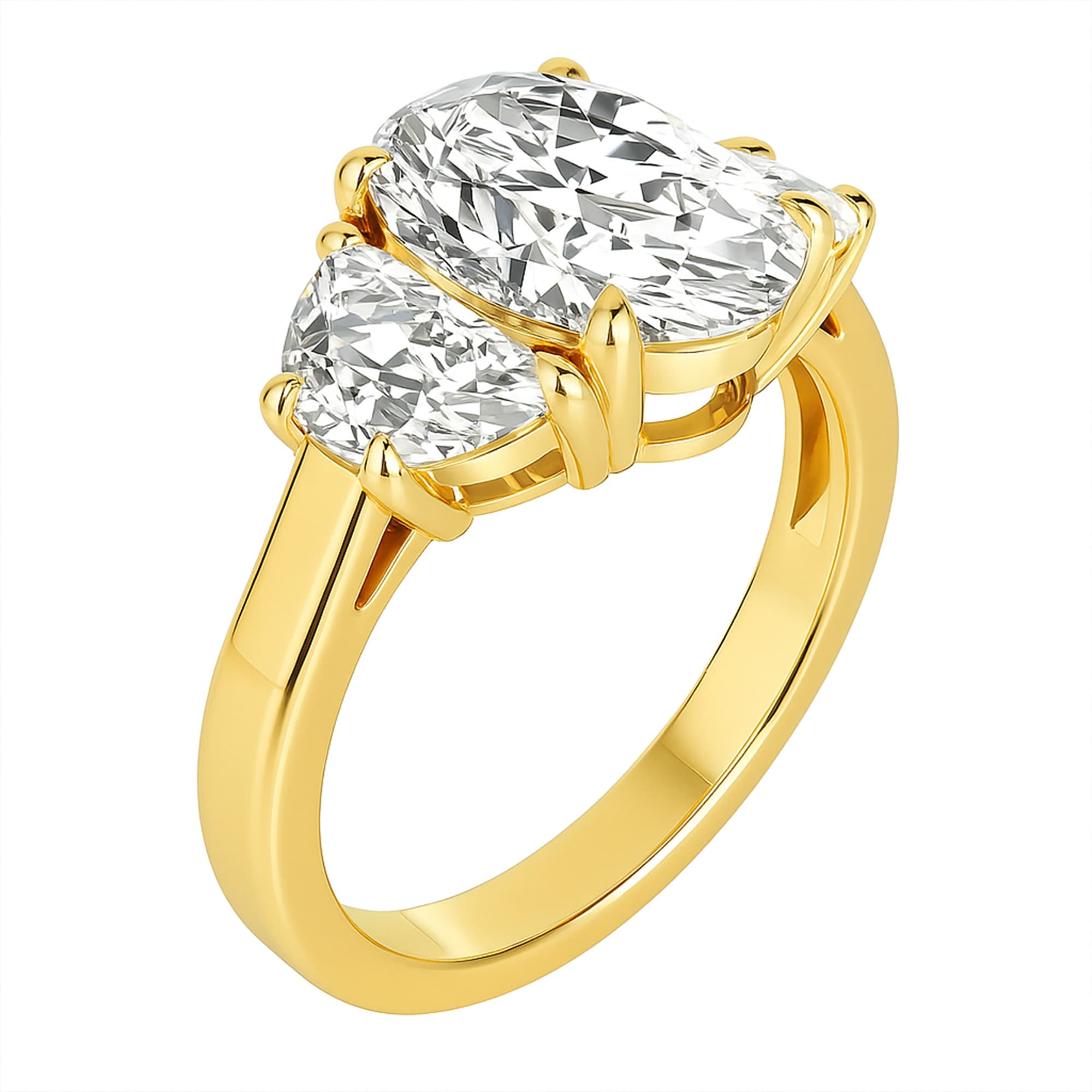 3 Stone Engagement Ring, style L0229R, Top view in yellow gold