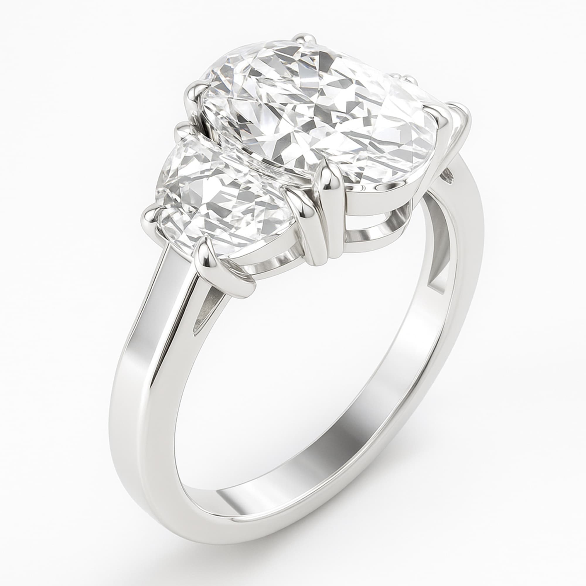3 Stone Engagement Ring, style L0229R, Top view in white gold or platinum