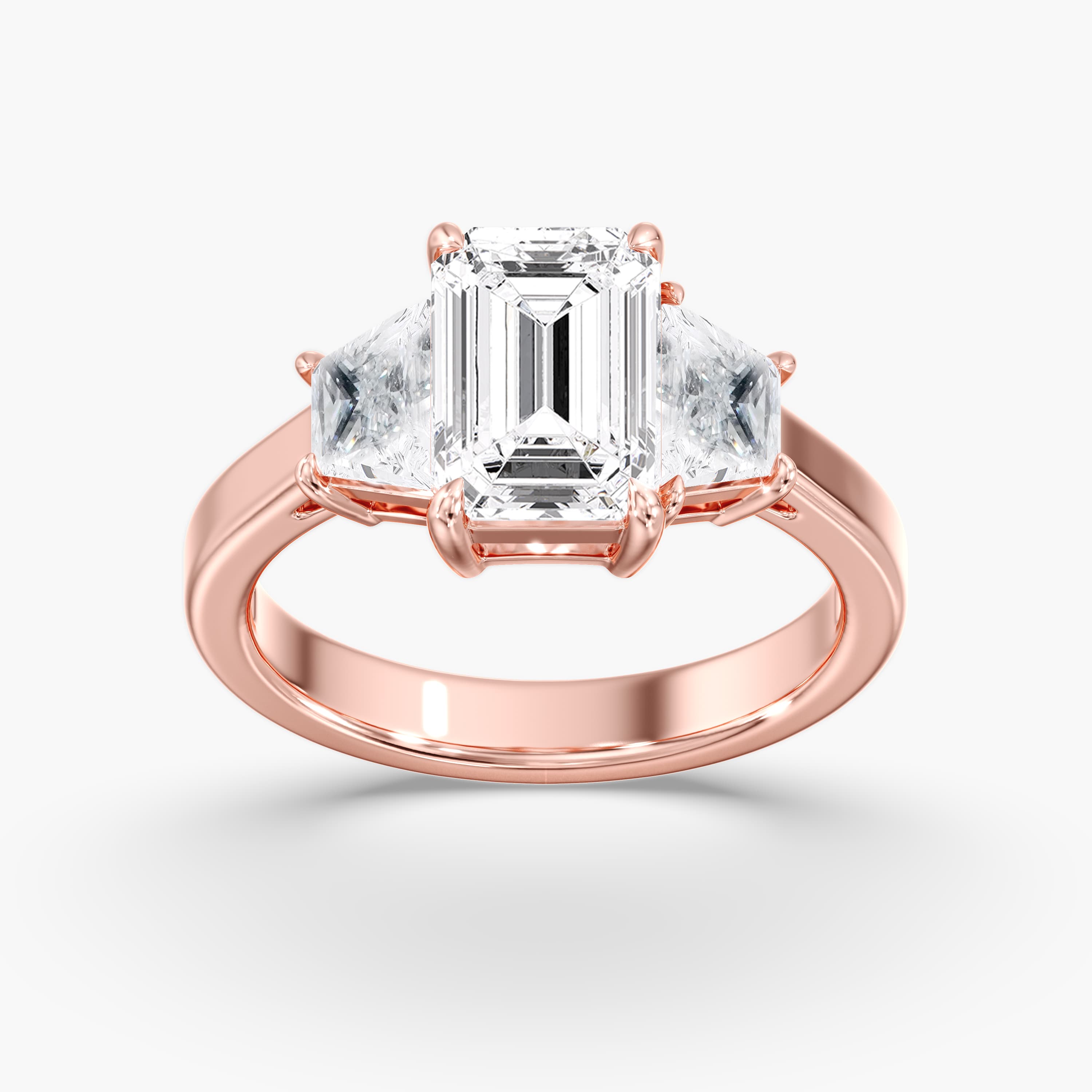 3 Stone Engagement Ring, style L0230R, Front view in rose gold