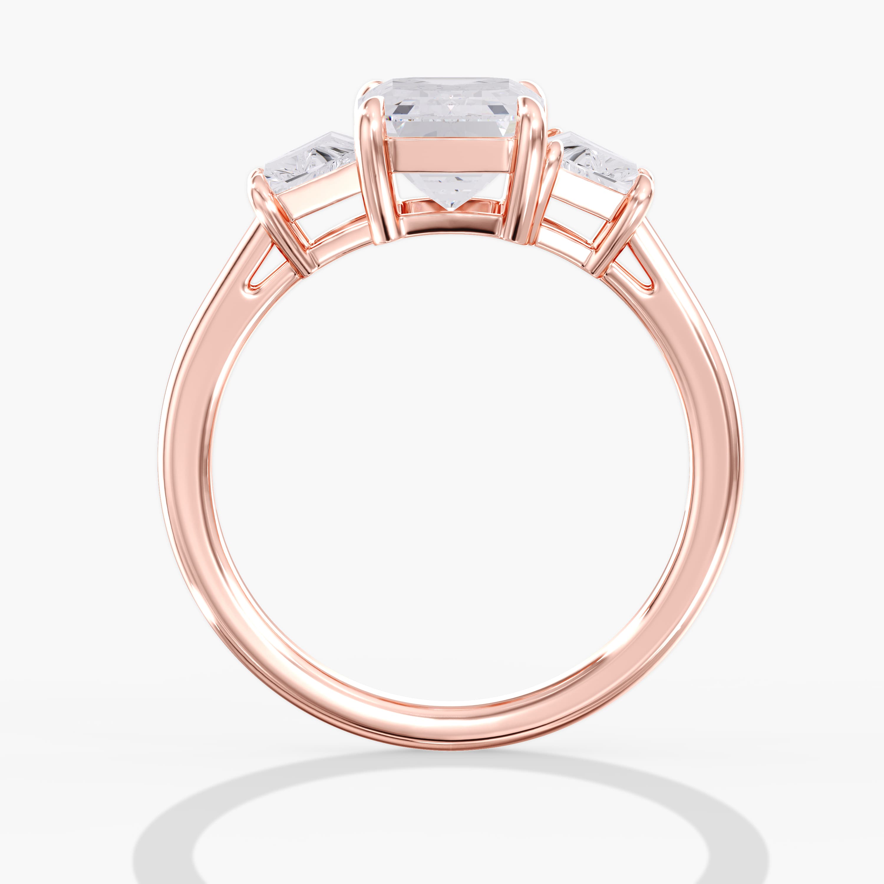3 Stone Engagement Ring, style L0230R, Side view in rose gold