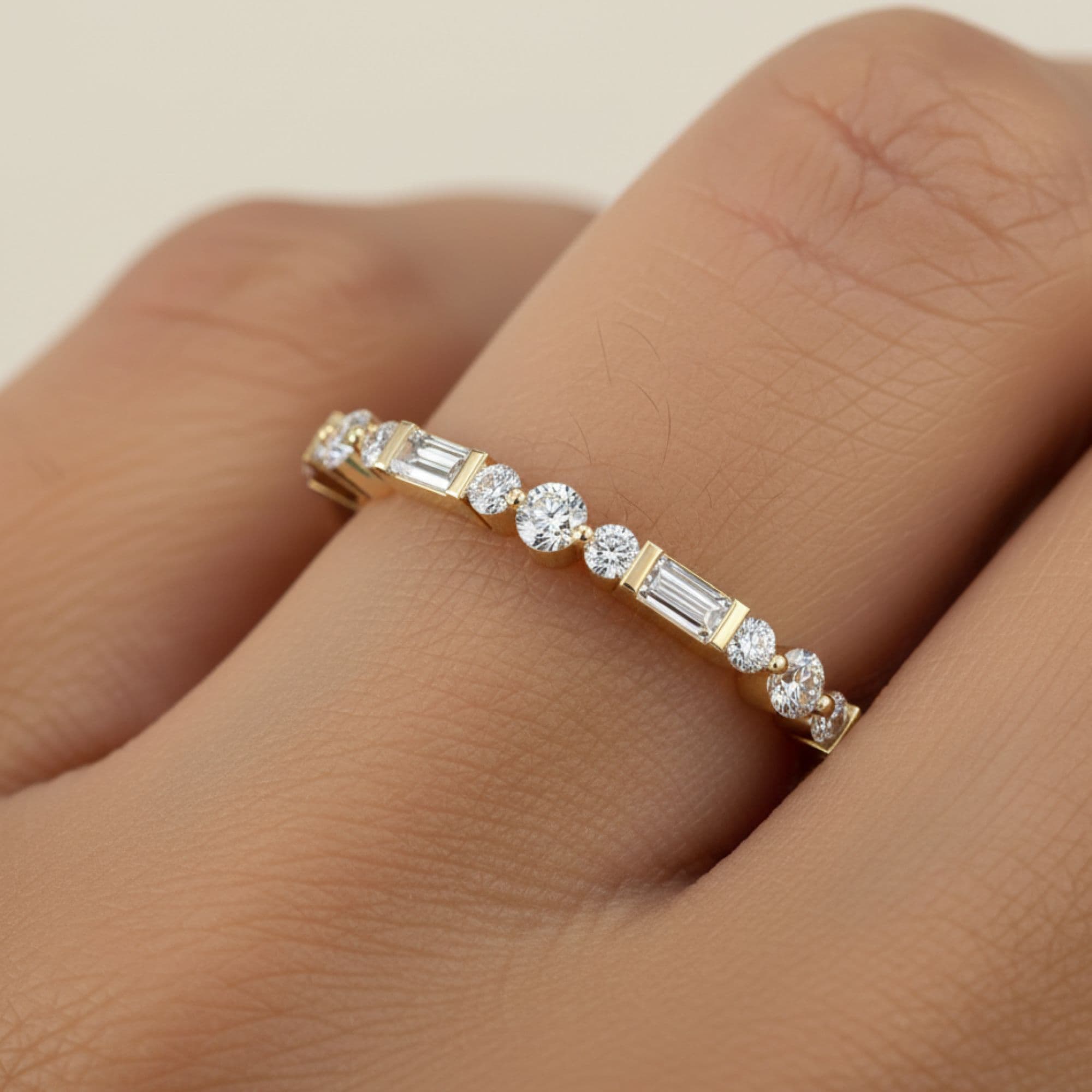 Round Baguette Stack Half Band (0.3 ct. tw.), Front view in yellow gold