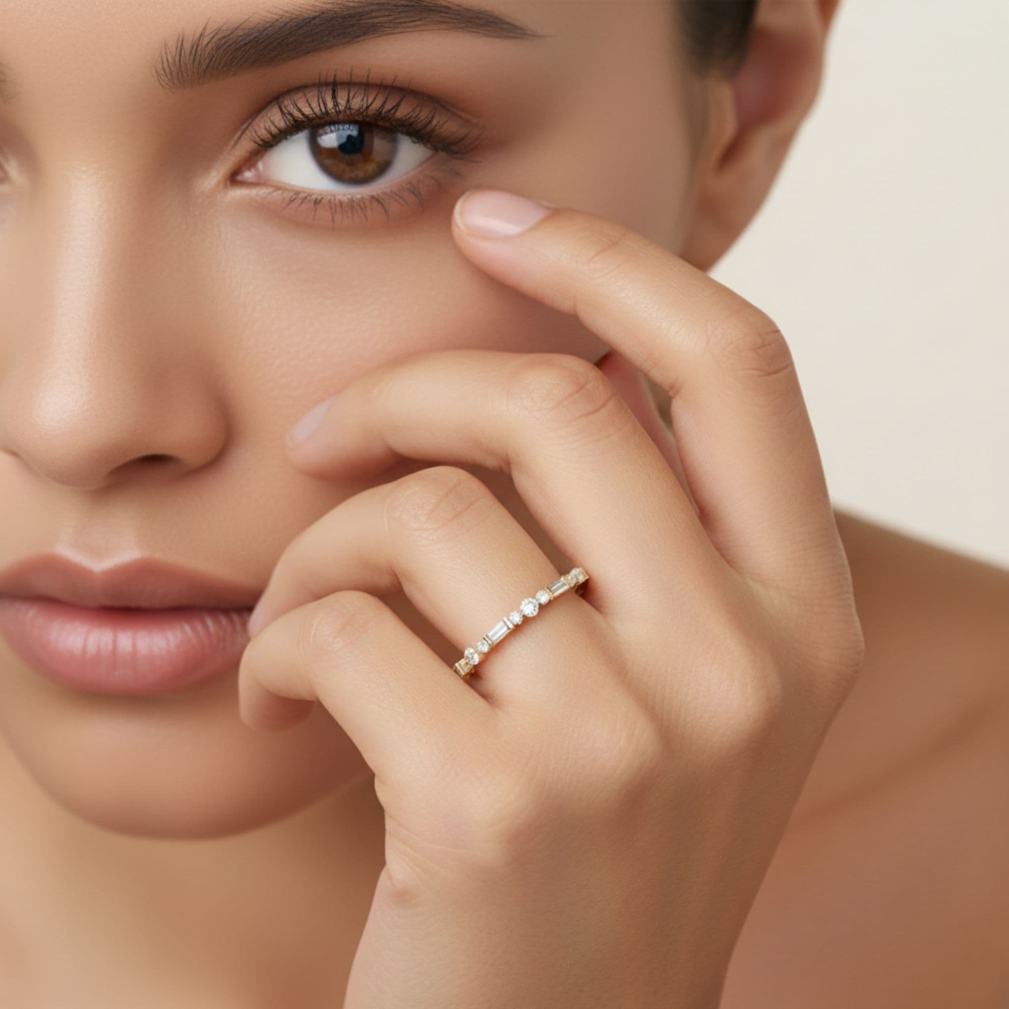 Round Baguette Stack Half Band (0.3 ct. tw.), Angle view in yellow gold