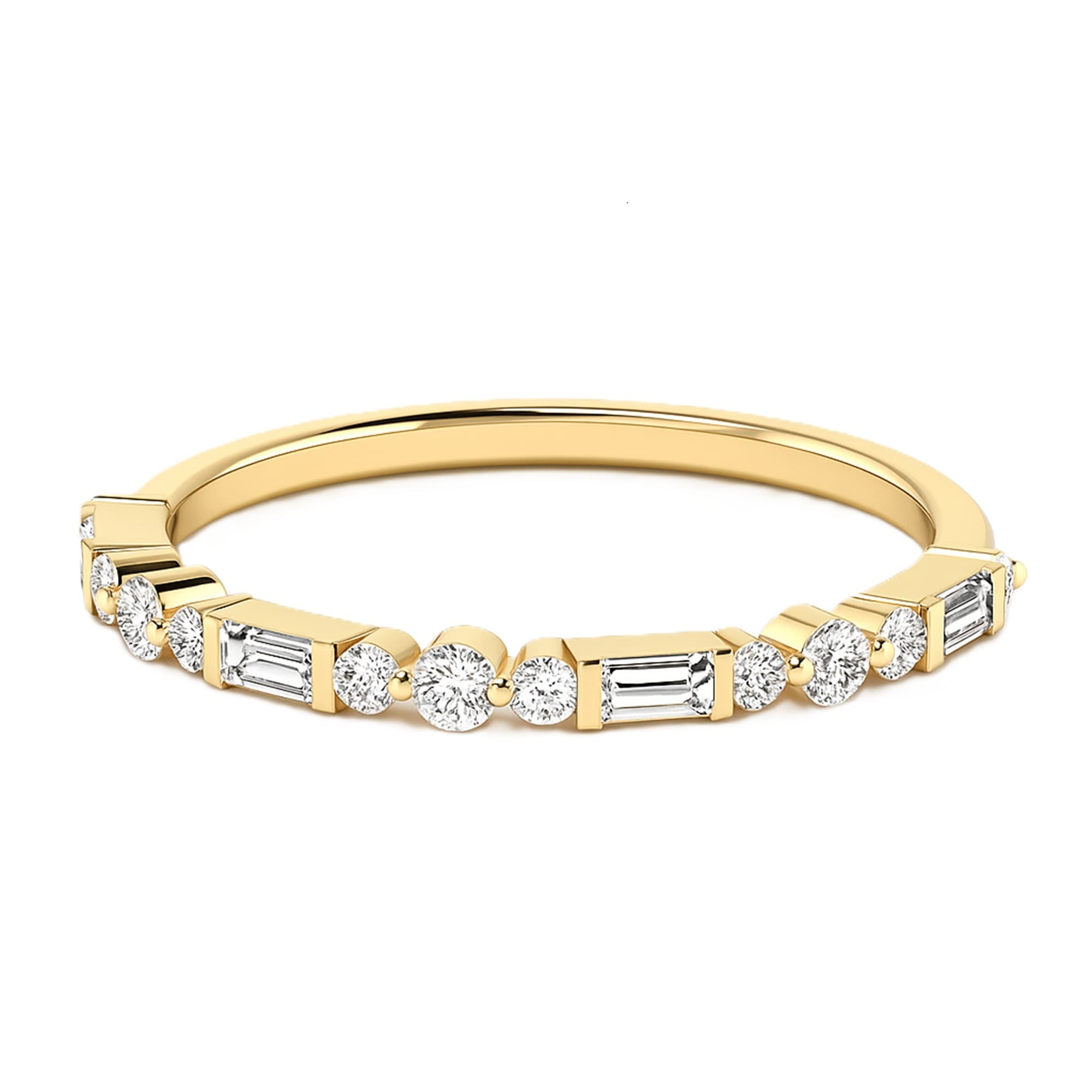 Round Baguette Stack Half Band (0.3 ct. tw.), On hand view in yellow gold