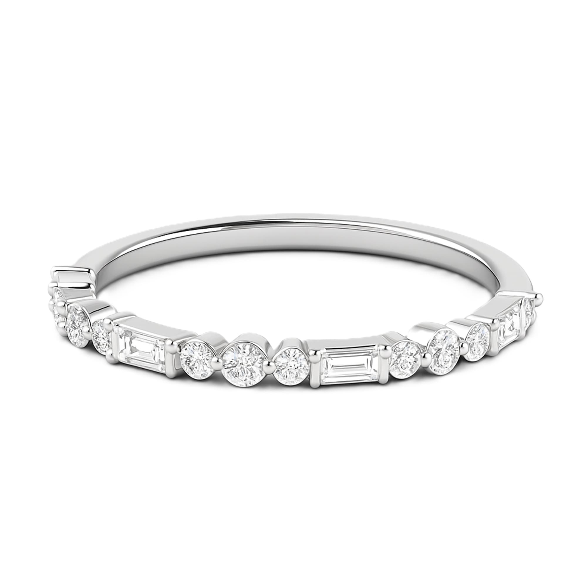 Round Baguette Stack Half Band (0.3 ct. tw.), On hand view in white gold or platinum