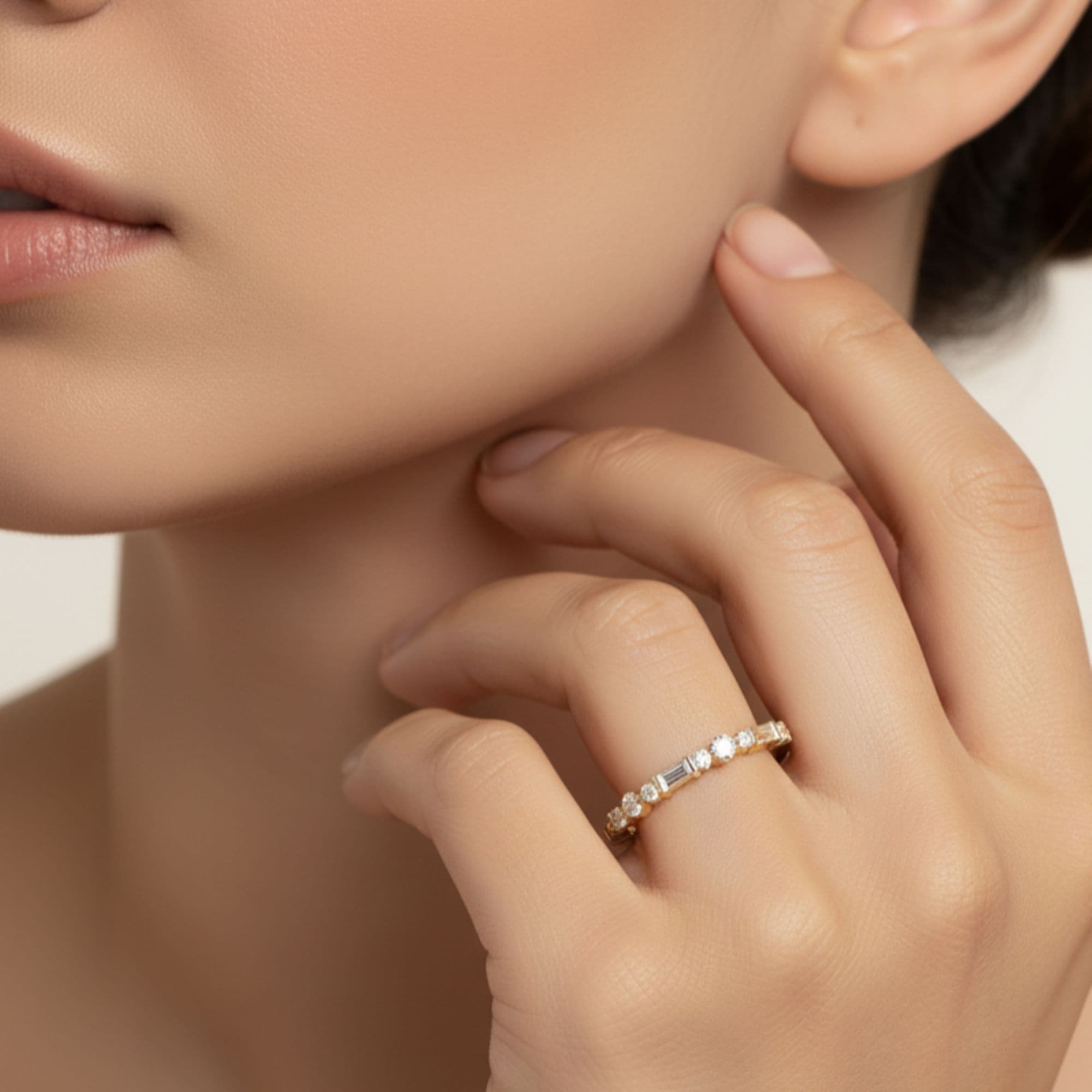 Round Baguette Stack Half Band (0.3 ct. tw.), Side view in yellow gold