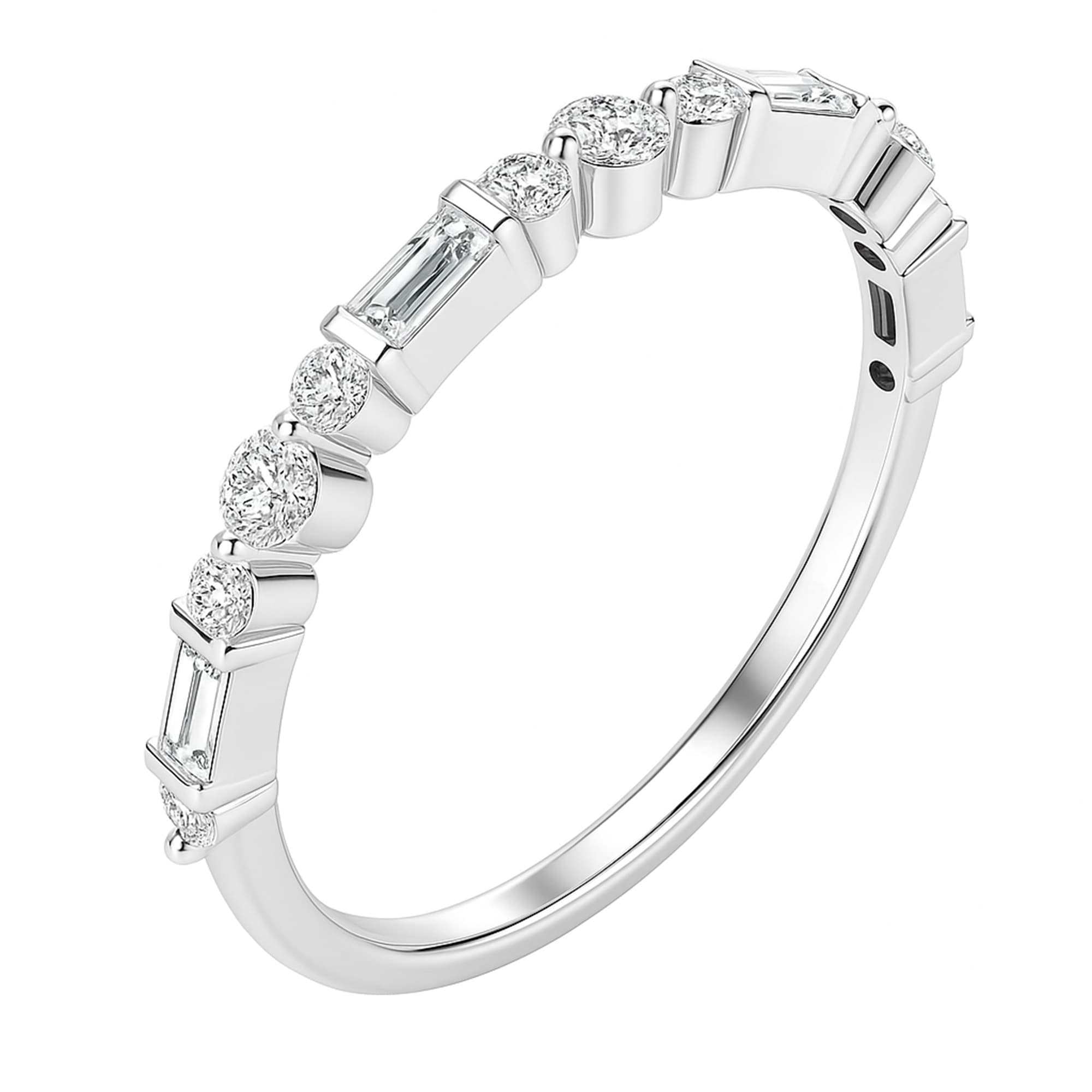 Round Baguette Stack Half Band (0.3 ct. tw.), Top view in white gold or platinum