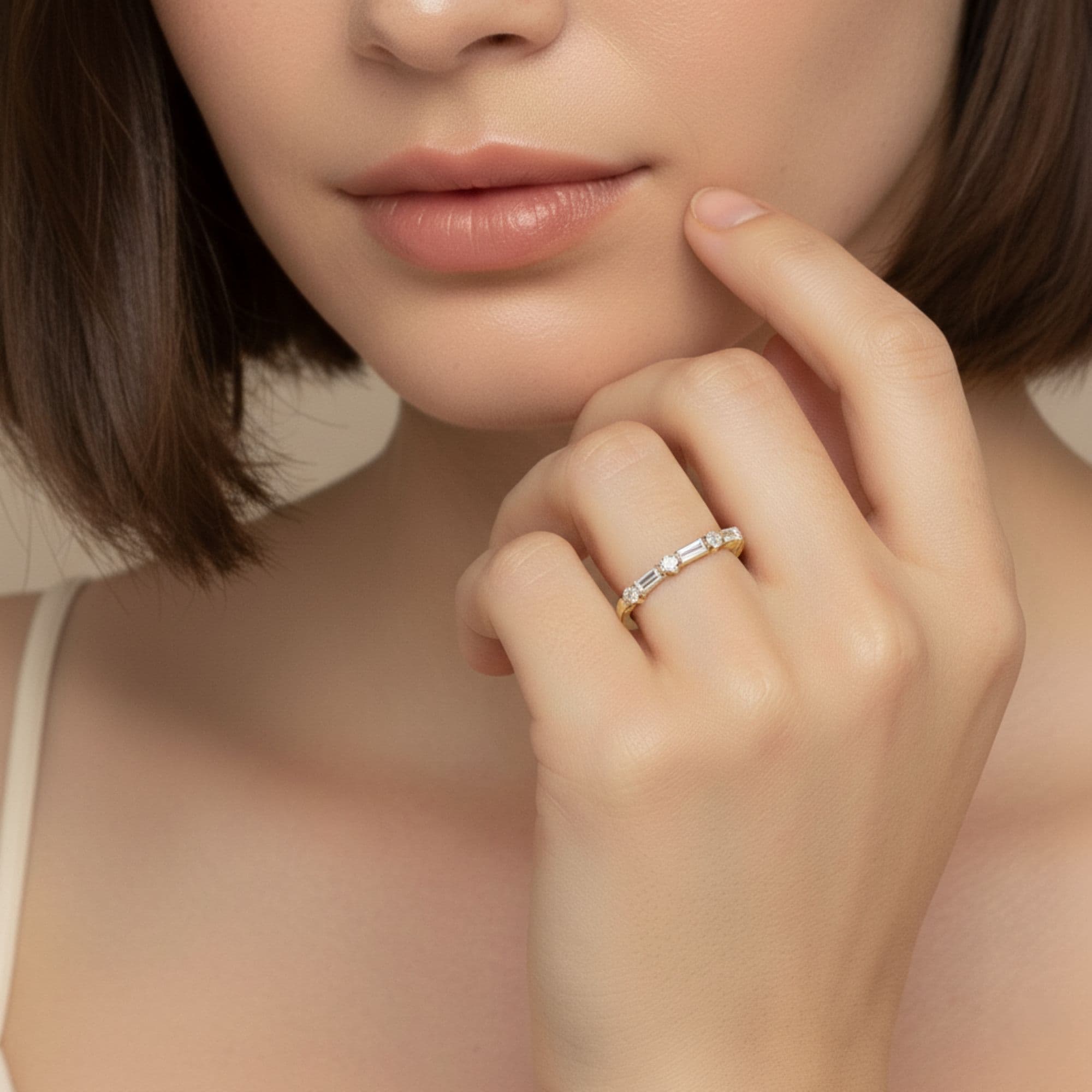Round Baguette Stack Half Band (1/2 ct. tw.), Front view in yellow gold