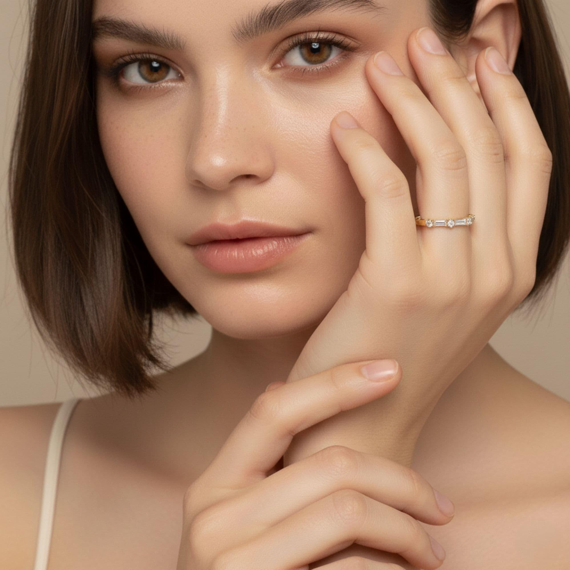 Round Baguette Stack Half Band (1/2 ct. tw.), Angle view in yellow gold
