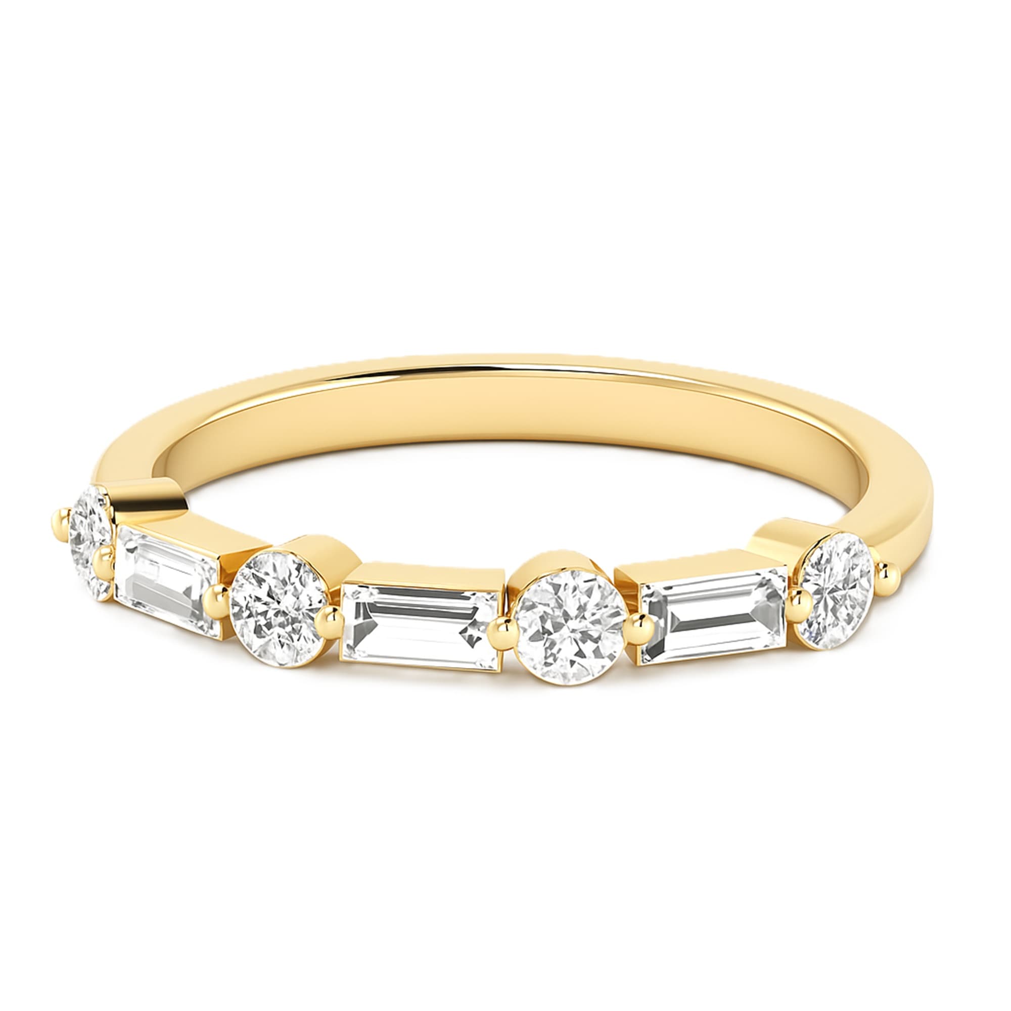 Round Baguette Stack Half Band (1/2 ct. tw.), On hand view in yellow gold